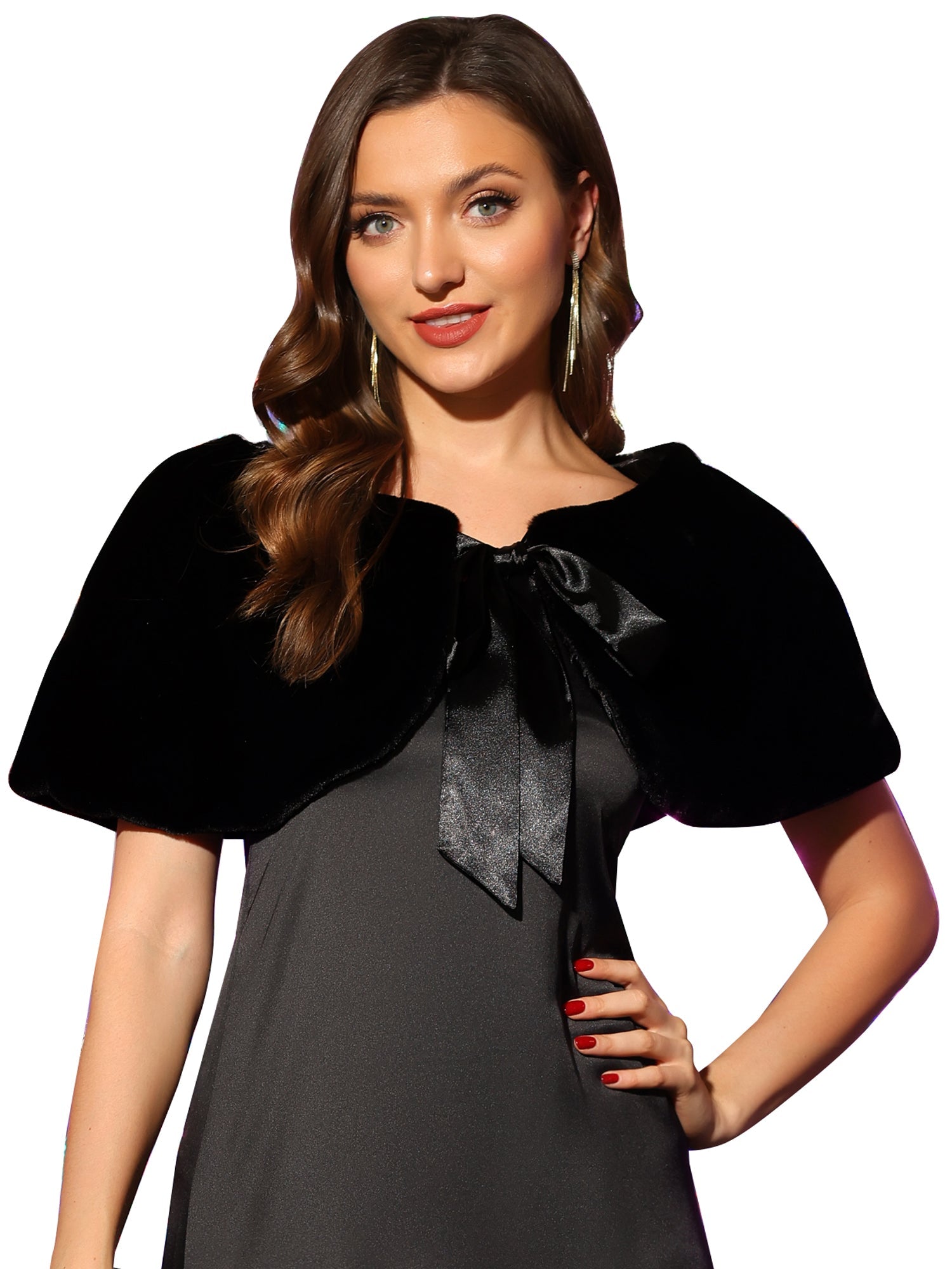 Elegant Faux Fur Shawl Stole Bow Tie Bridal Shrugs