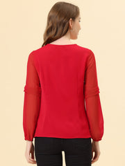 Chiffon Shirt Semi Sheer Keyhole Neck Elegant Work Blouse
