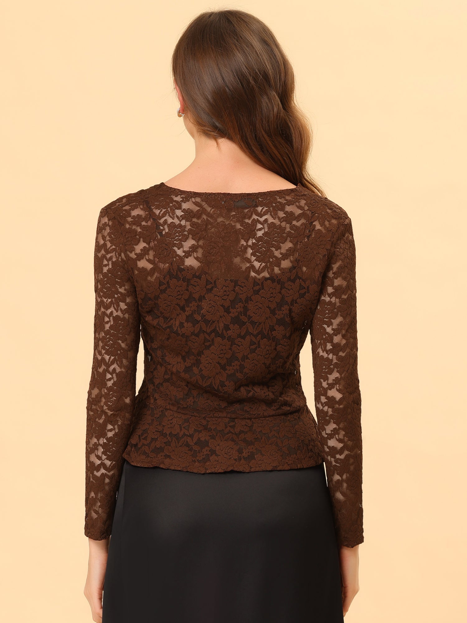 Floral Lace Shrug Tie Front Ruffled Hem Sheer Crop Bolero