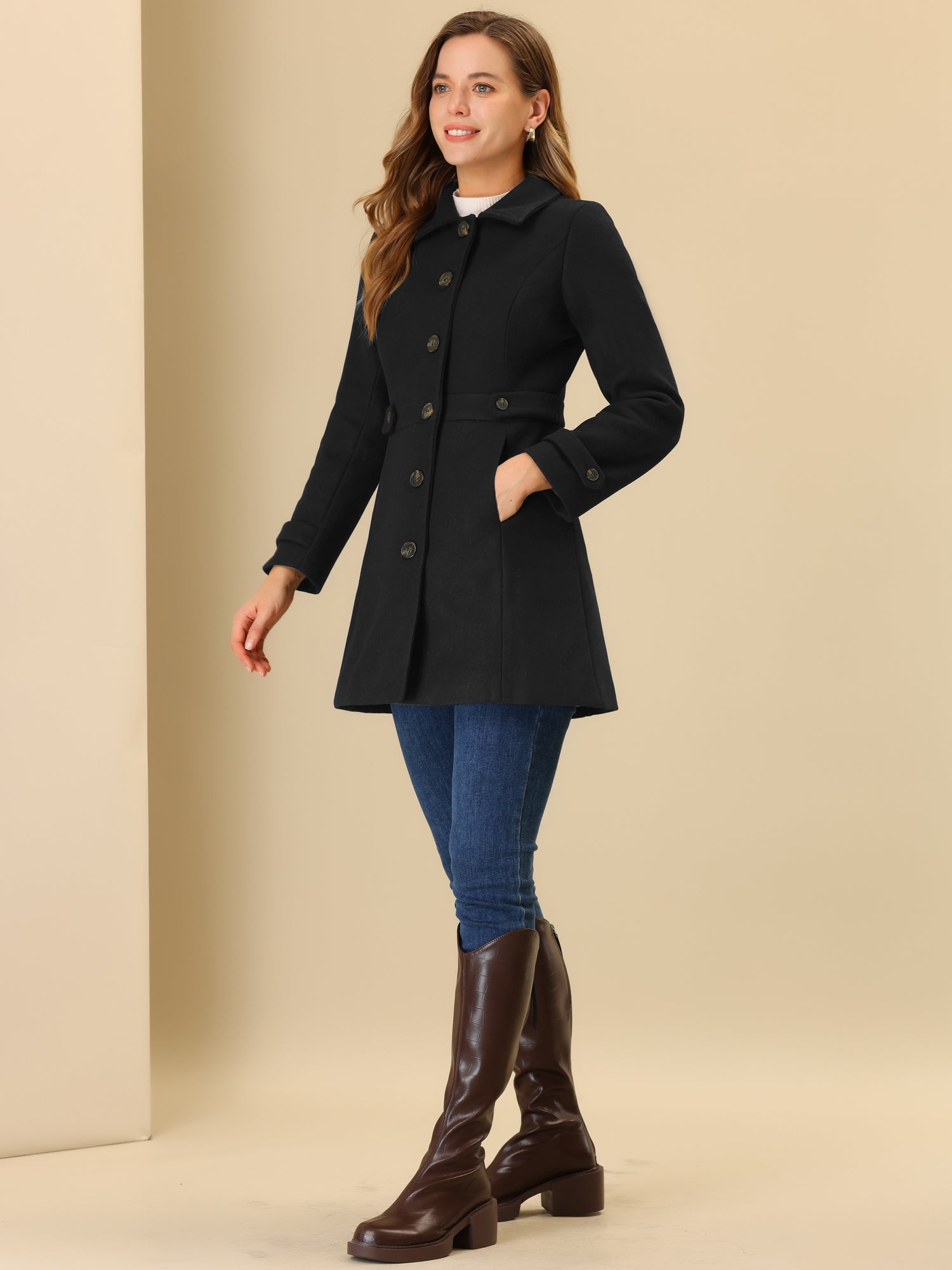 Winter Classic Outwear Overcoat with Pockets Single Breasted Coat