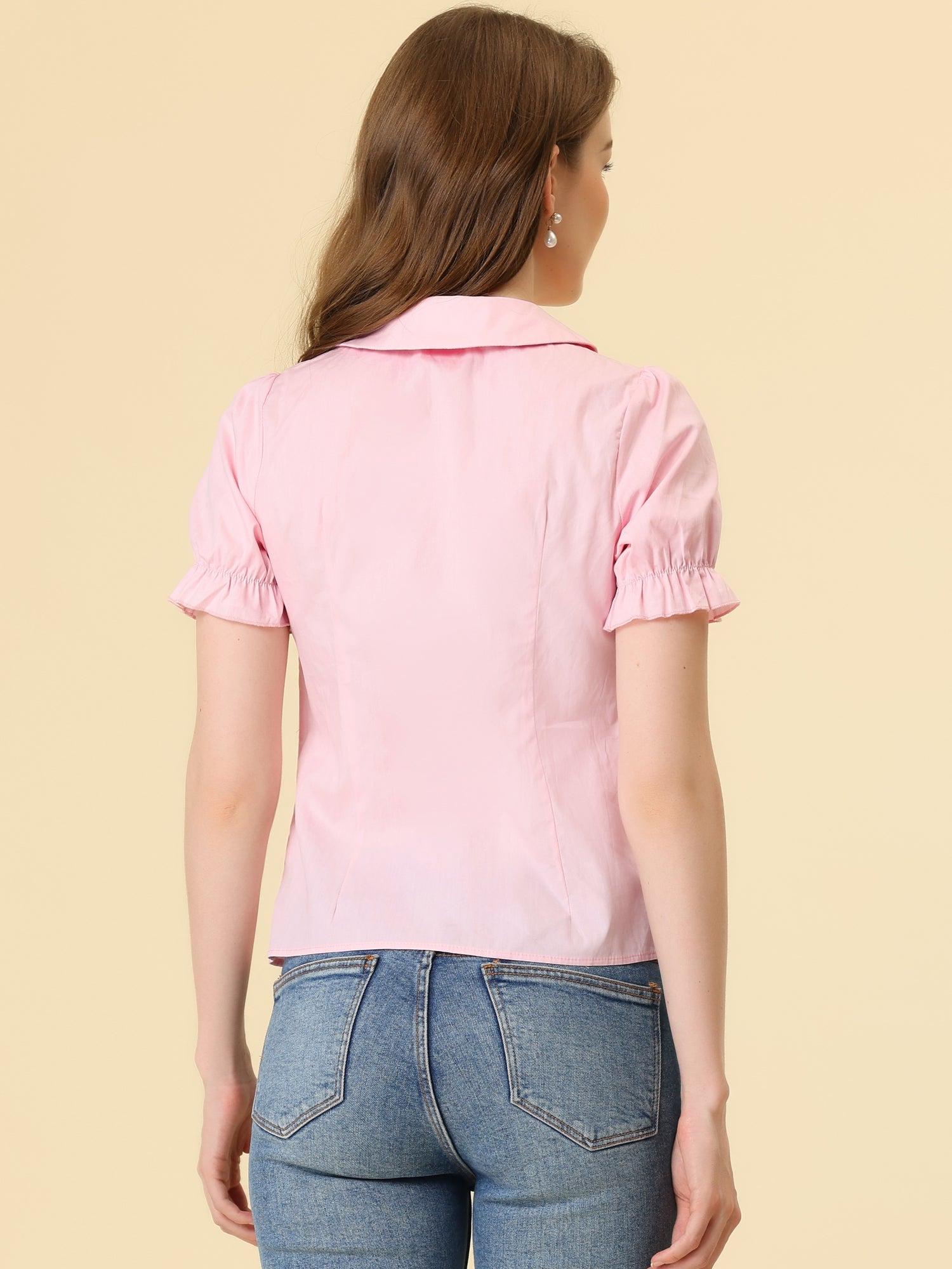 Peter Pan Collar Tie Neck Casual Cute Cotton Button-Up Shirt