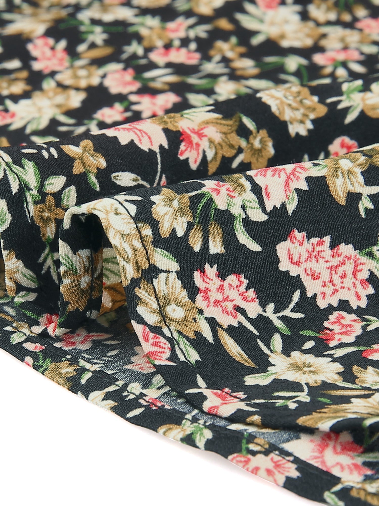 Peter Pan Collar Puff Short Sleeve Ruffle Smocked Floral Blouse