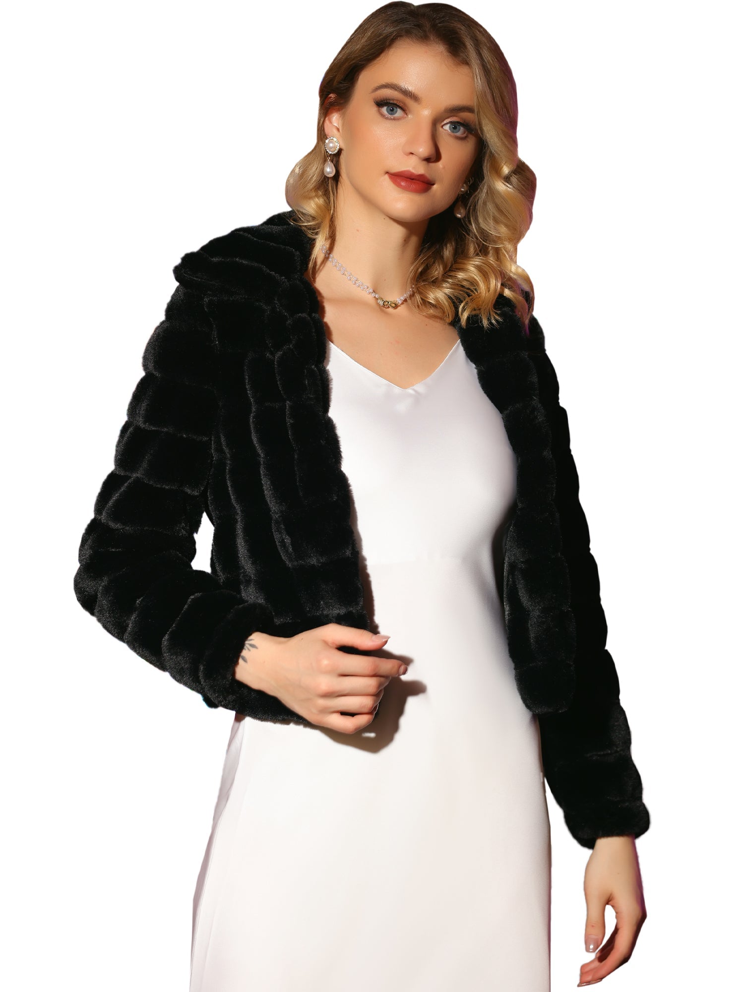 Fluffy Collar Warm Winter Cropped Faux Fur Coat