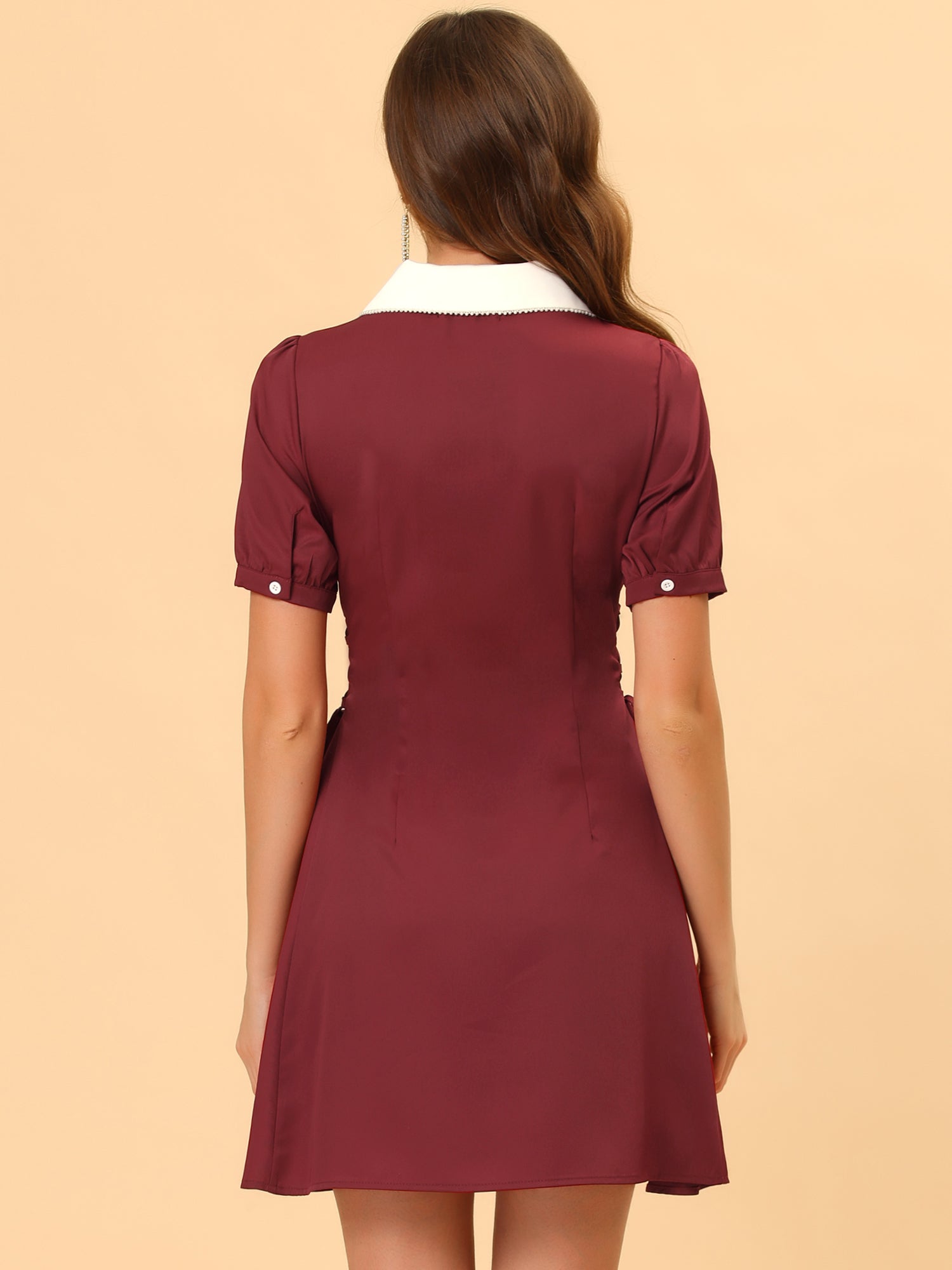 Vintage Peter Pan Collar Lace Up Button Down Dress