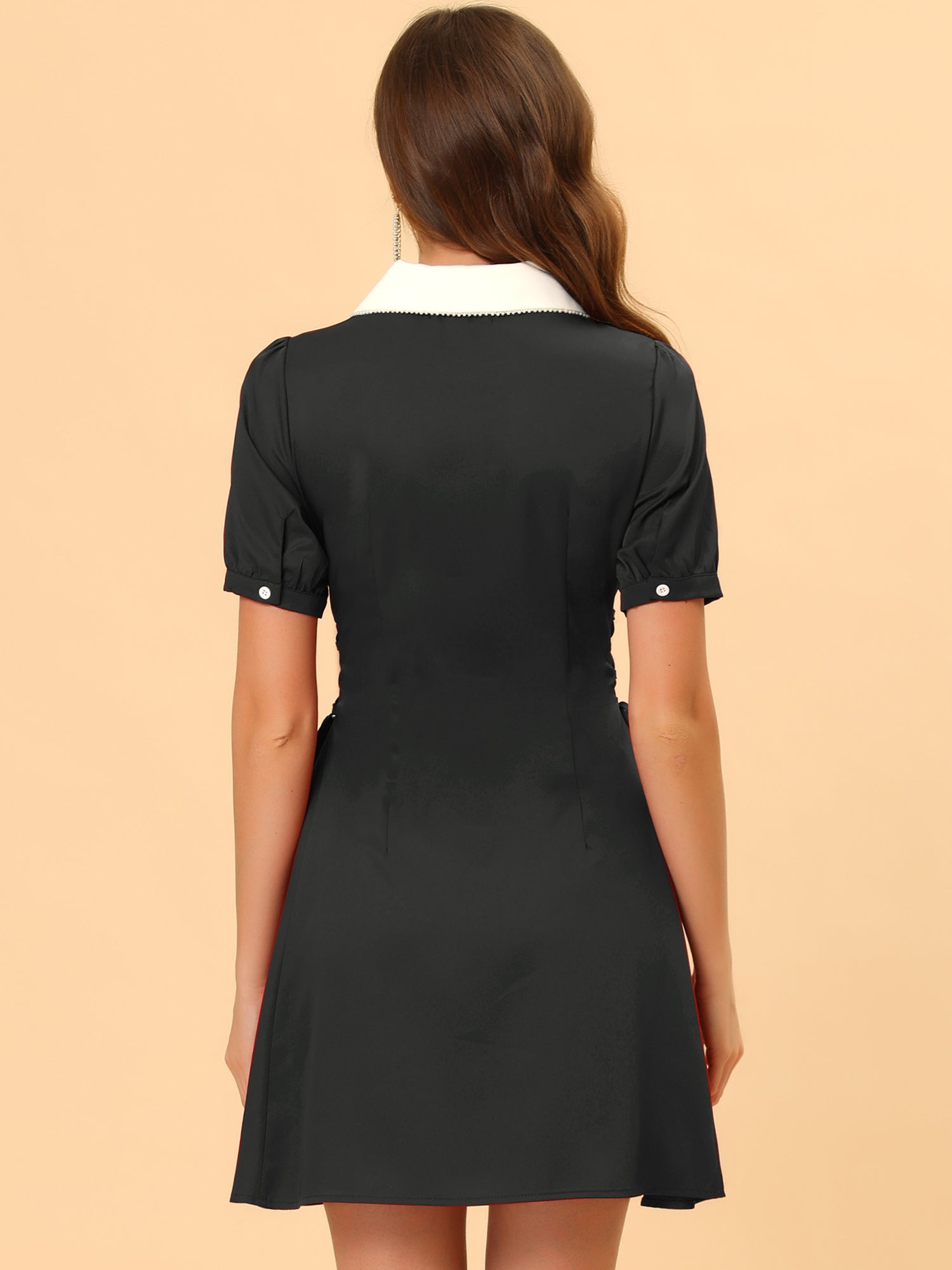 Vintage Peter Pan Collar Lace Up Button Down Dress