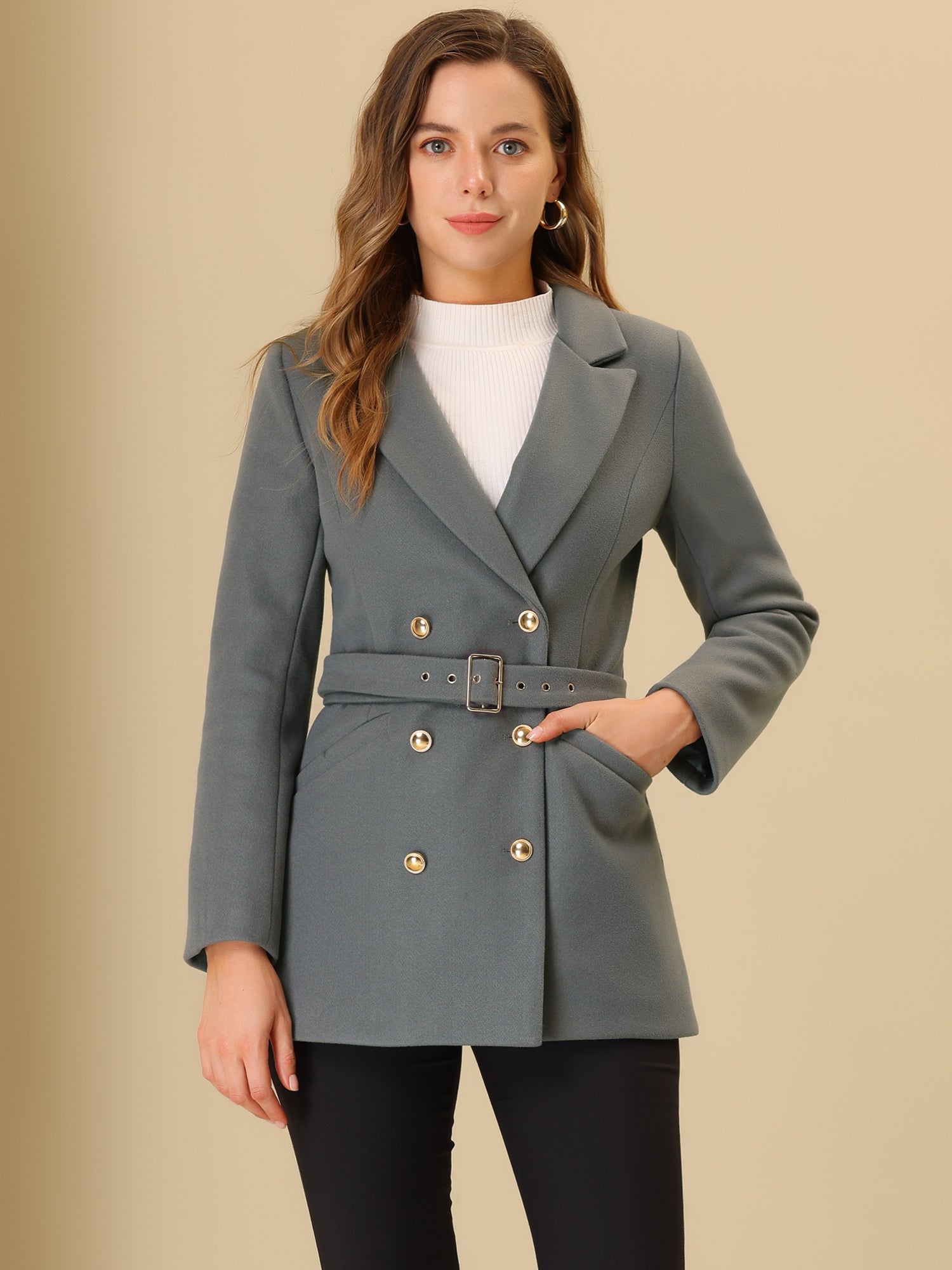 Double Breasted Coat Jacket Work Office Elegant Winter Lapel Blazer