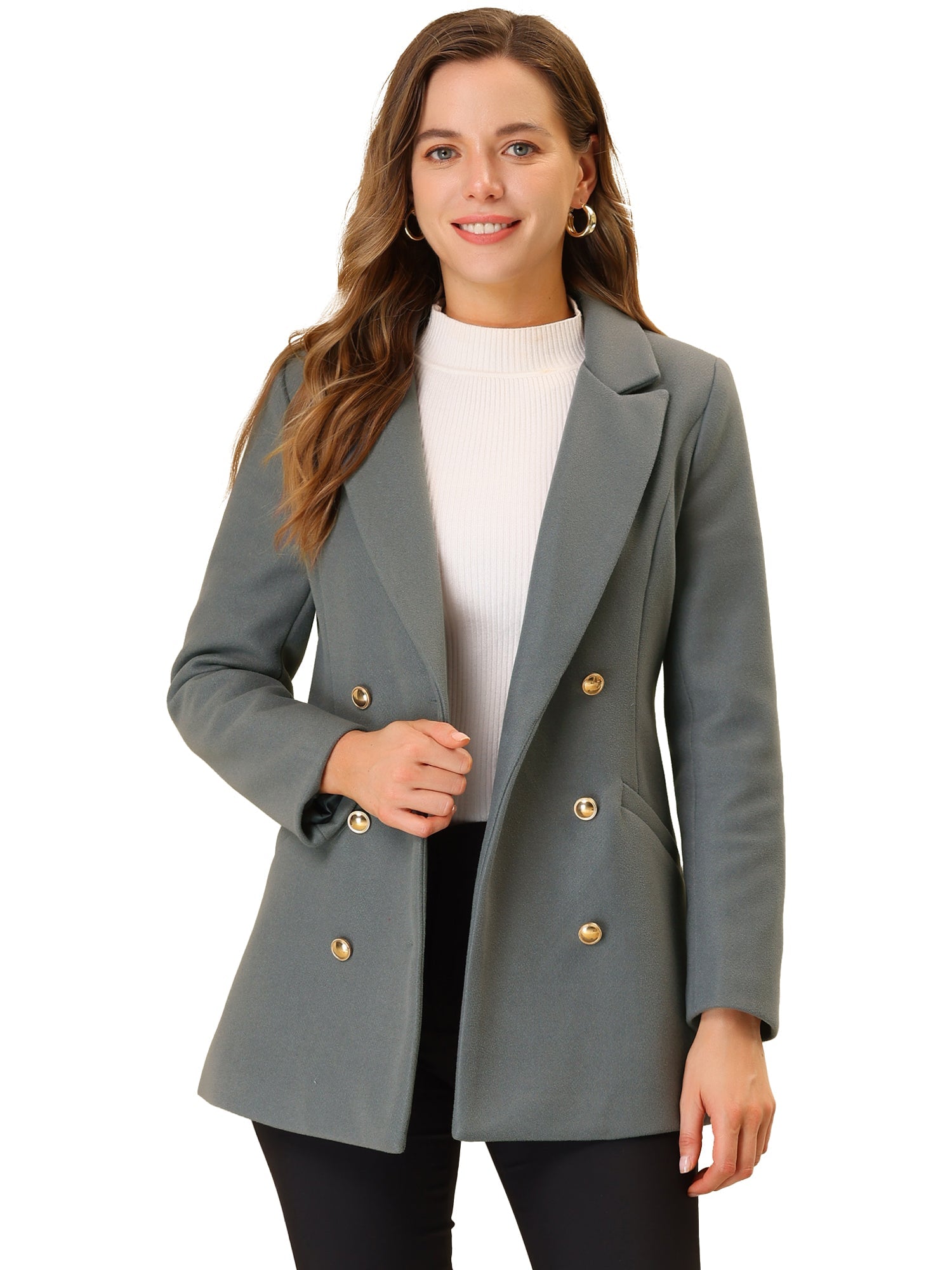 Double Breasted Coat Jacket Work Office Elegant Winter Lapel Blazer