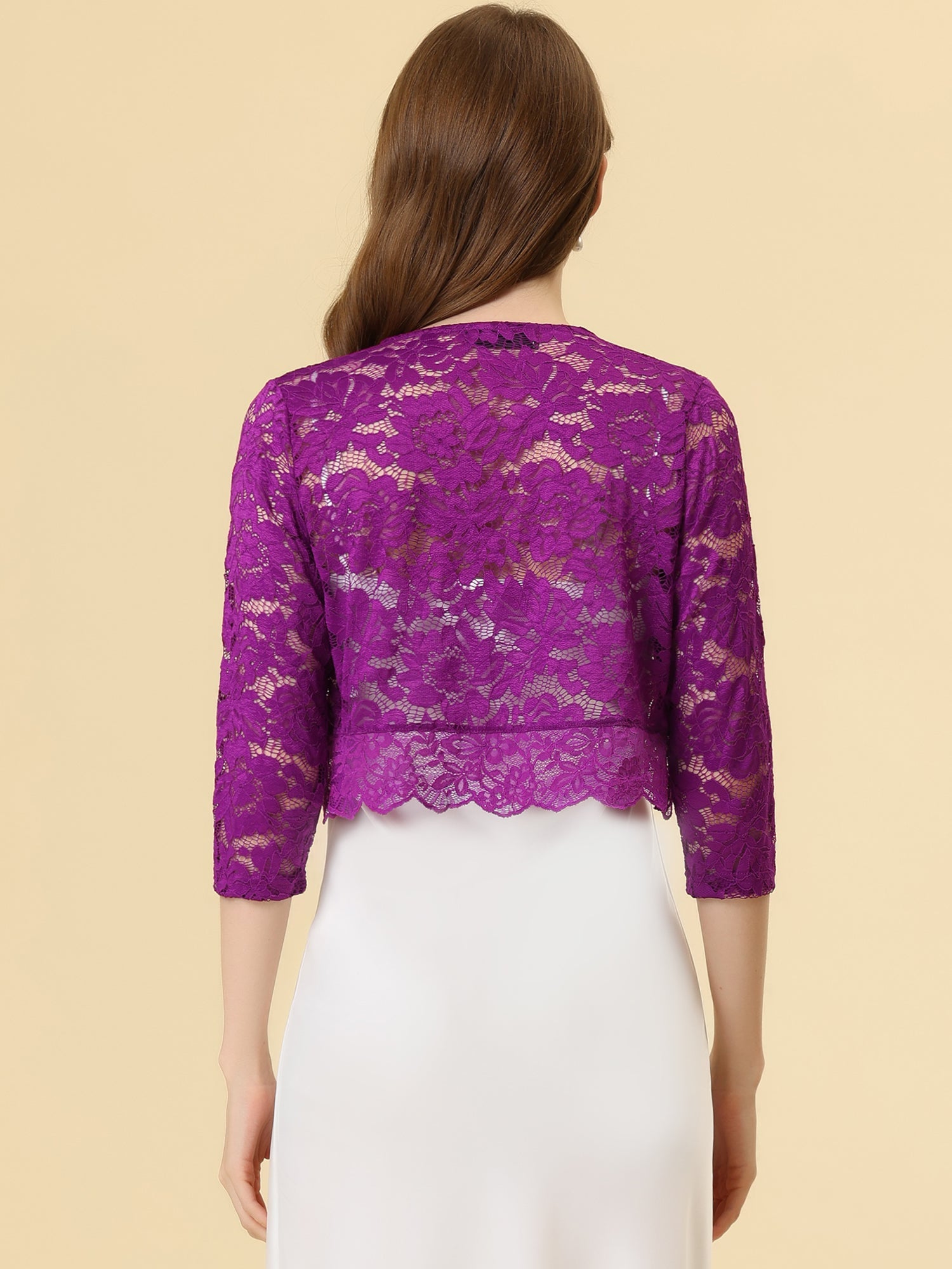 Lace 3/4 Sleeves Sheer Floral Cropped Bolero Shrug