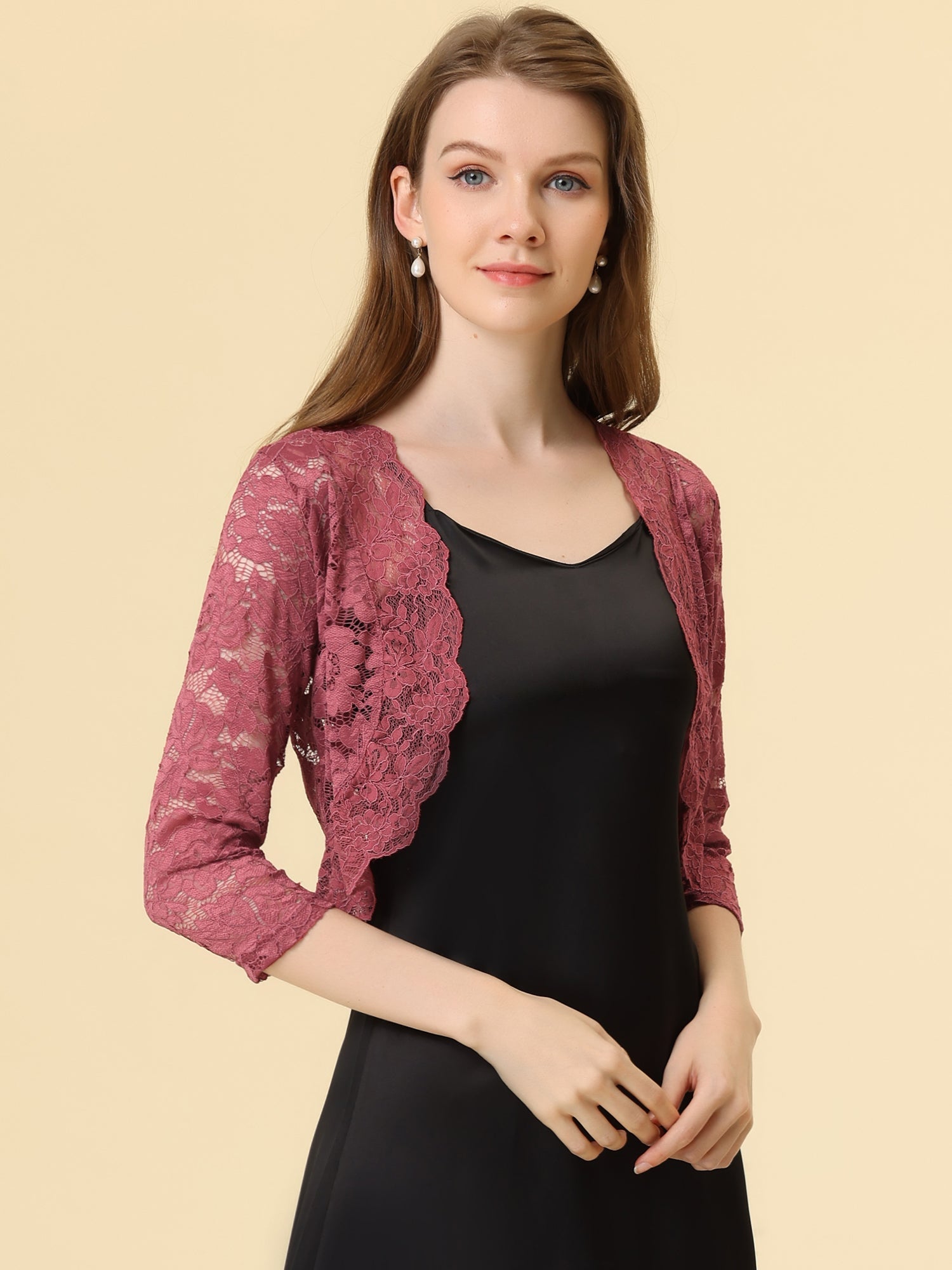 Sheer Floral Elegant 3/4 Sleeve Lace Shrug