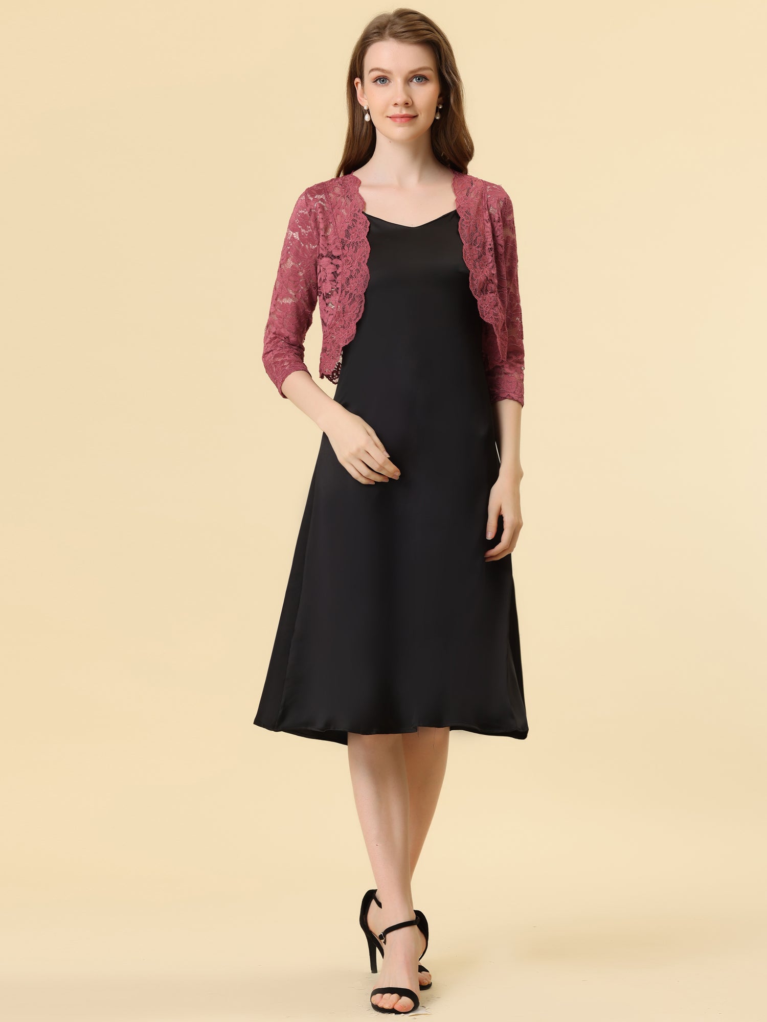 Sheer Floral Elegant 3/4 Sleeve Lace Shrug