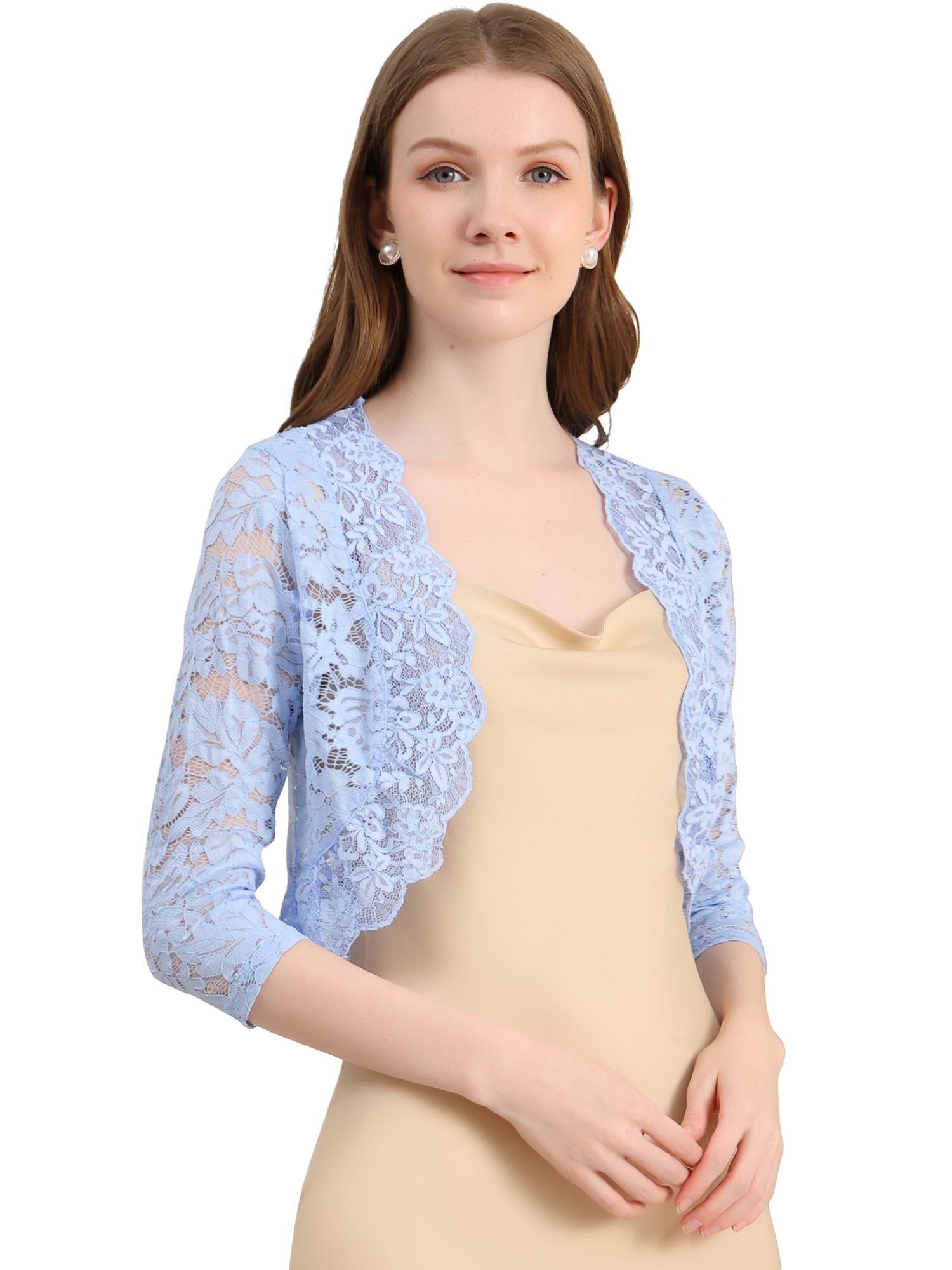 Lace 3/4 Sleeves Sheer Floral Cropped Bolero Shrug