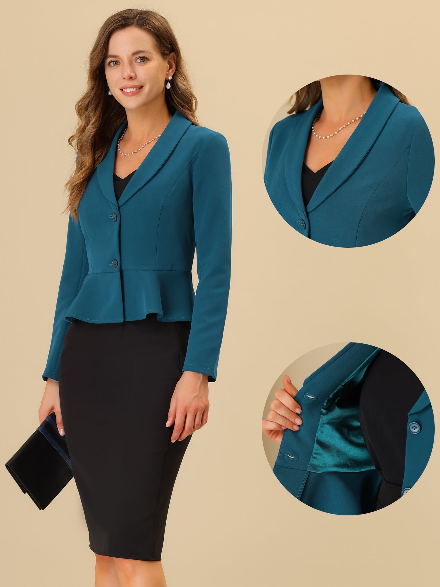 Vintage Lapel Long Sleeve Ruffle Hem Office Cropped Blazer