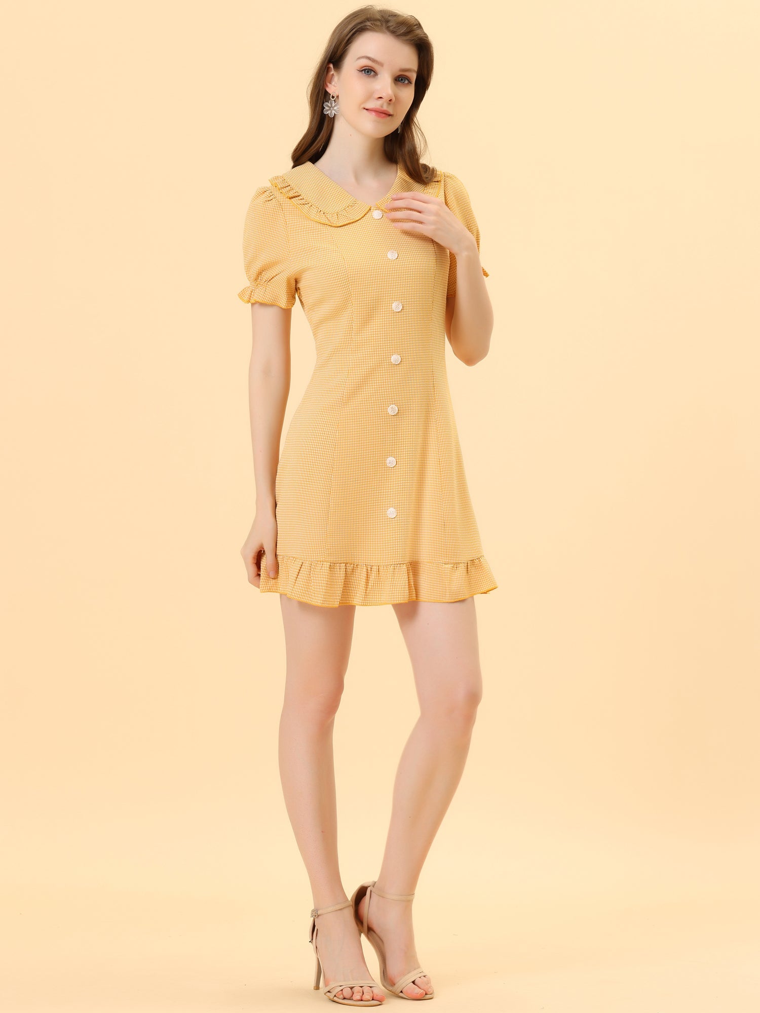Plaid Gingham Ruffled Retro Peter Pan Collar Dress