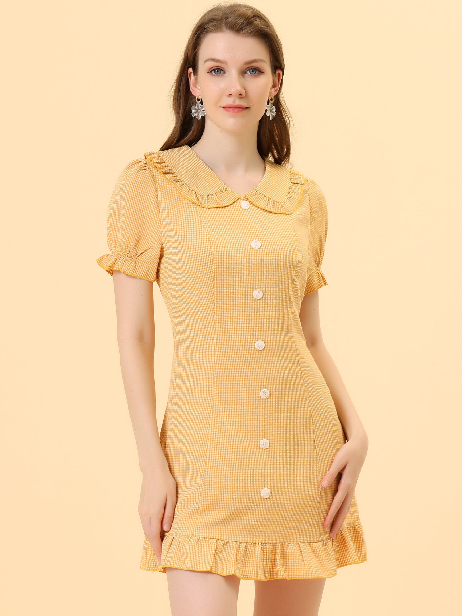 Plaid Gingham Ruffled Retro Peter Pan Collar Dress
