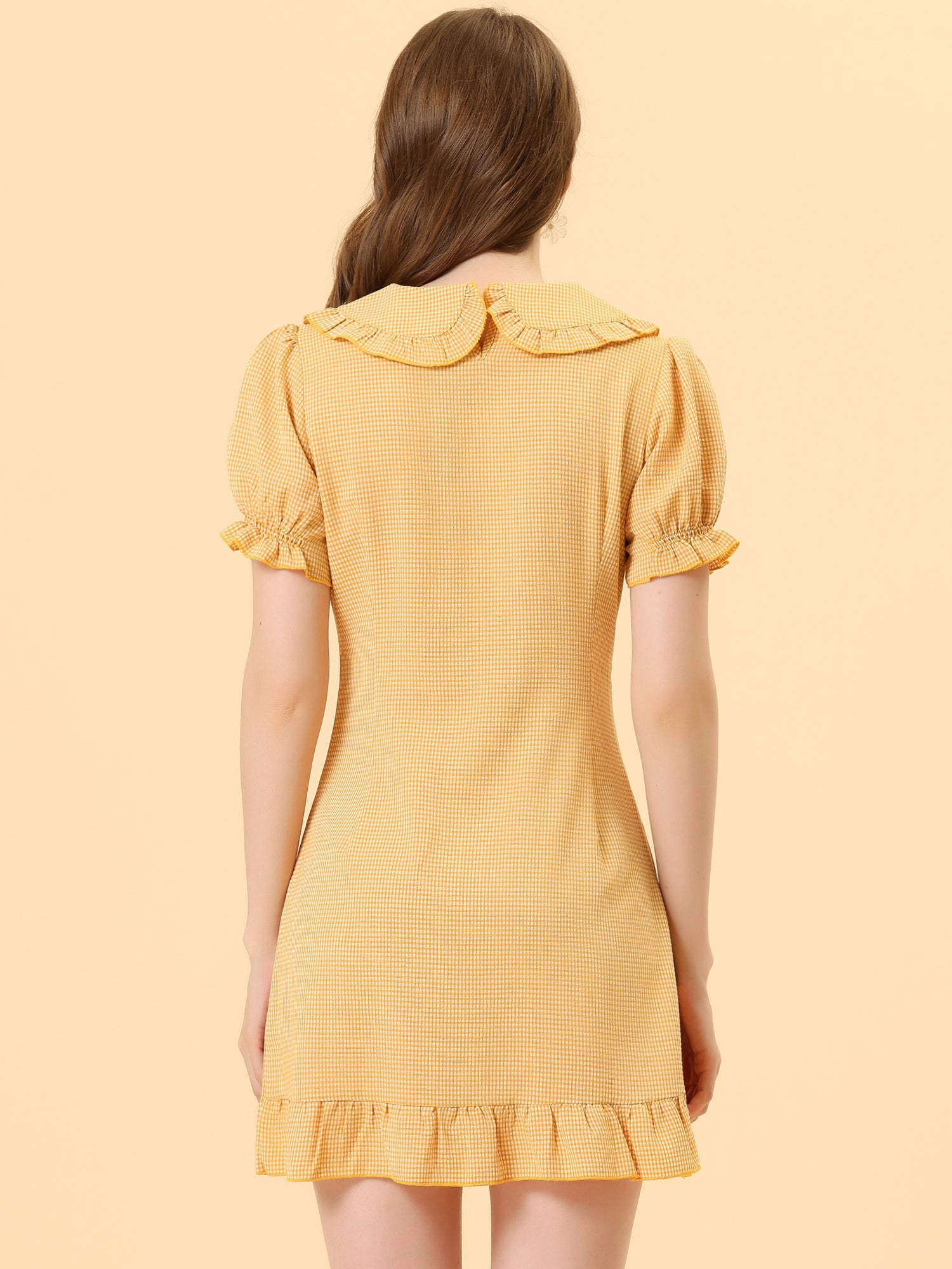Plaid Gingham Ruffled Retro Peter Pan Collar Dress