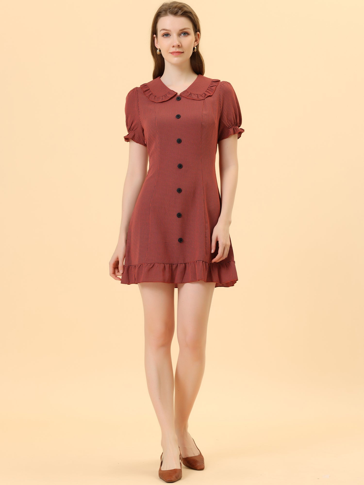 Plaid Gingham Ruffled Retro Peter Pan Collar Dress