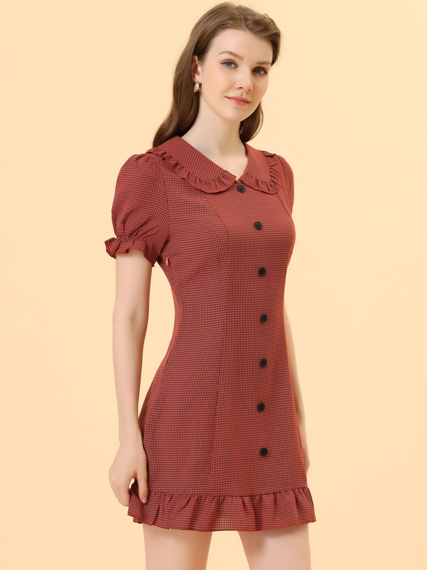 Plaid Gingham Ruffled Retro Peter Pan Collar Dress