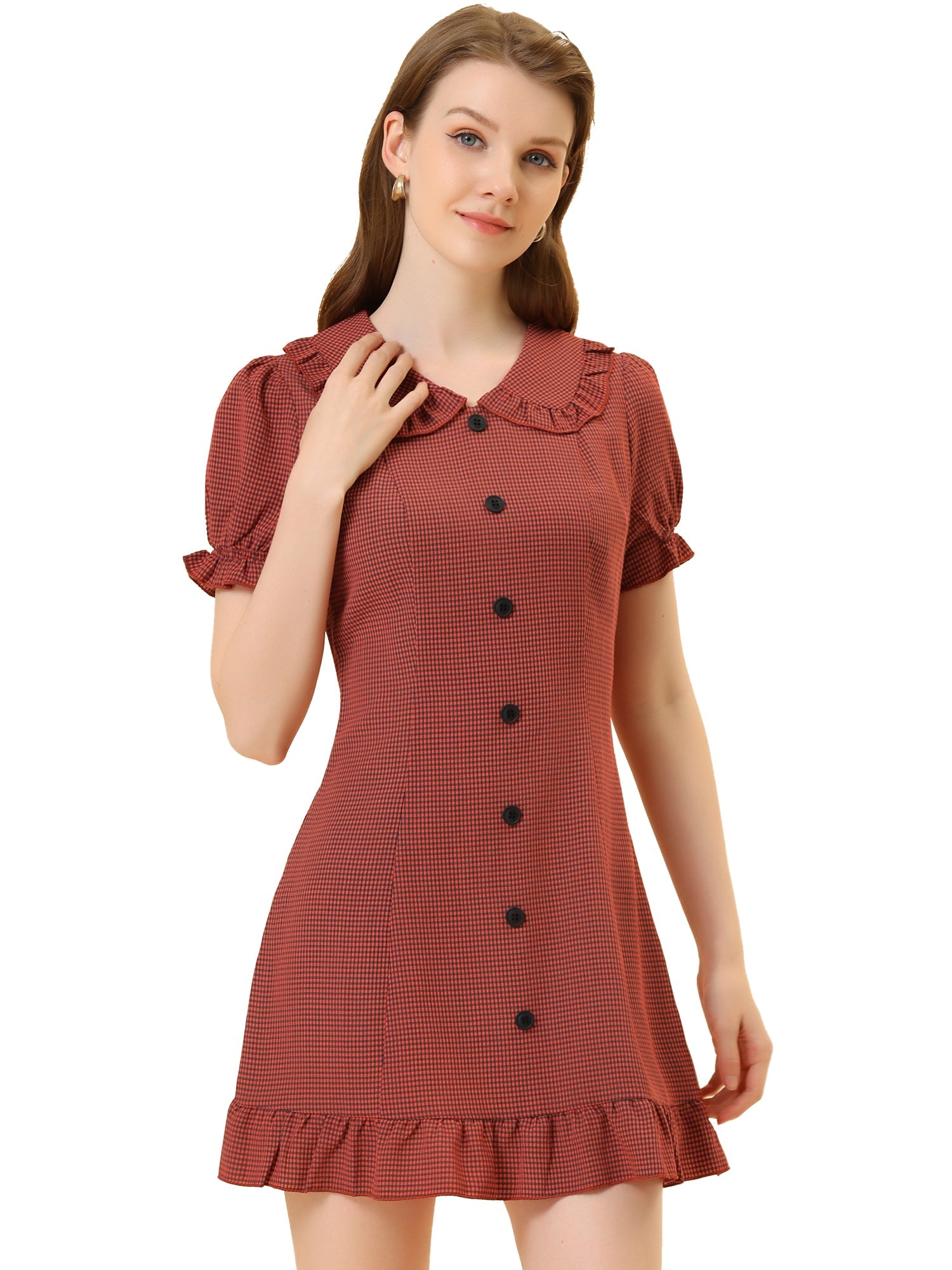 Plaid Gingham Ruffled Retro Peter Pan Collar Dress