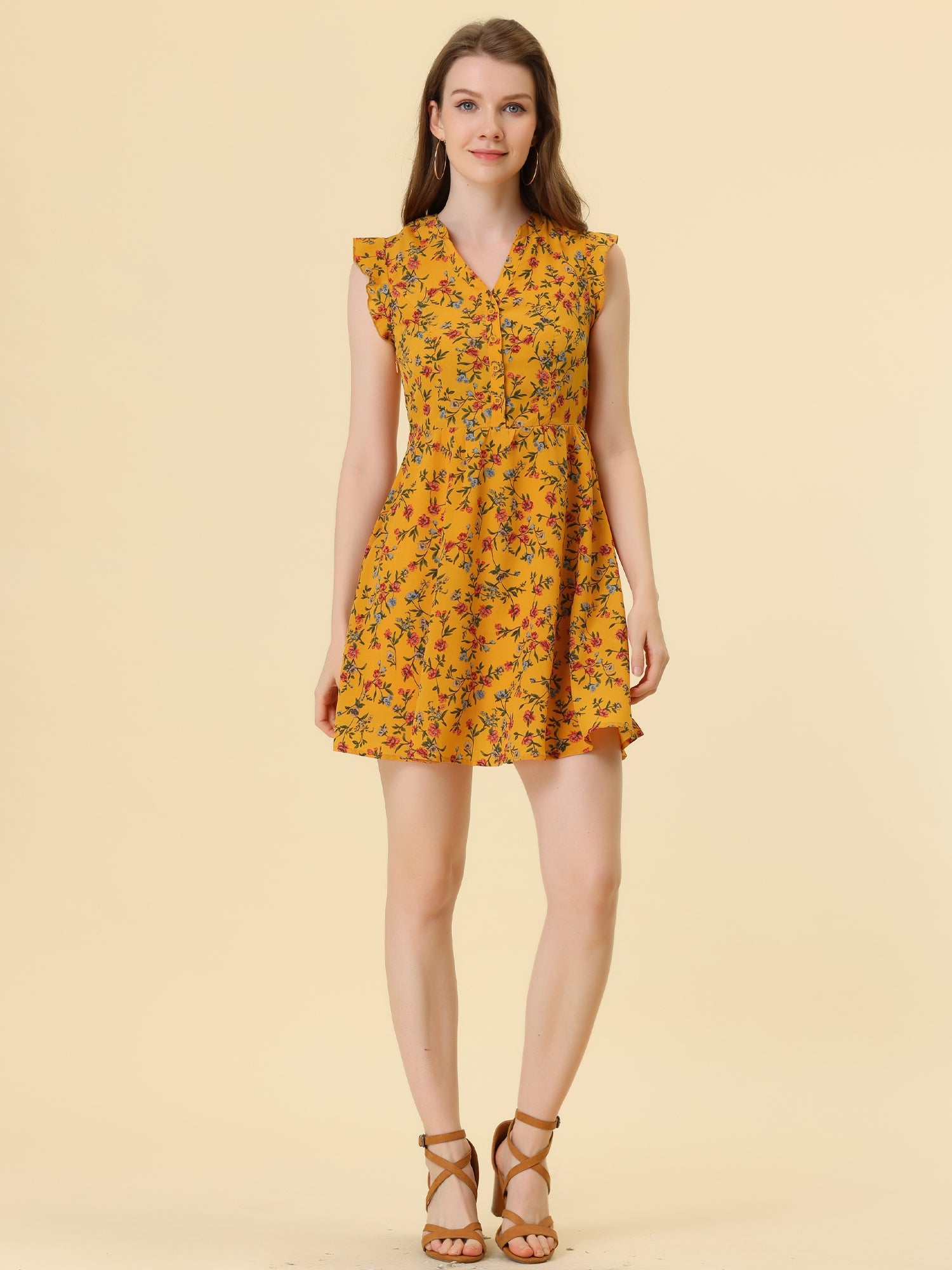 Flutter Sleeve Ruffle A-Line Flowy Chiffon Dress