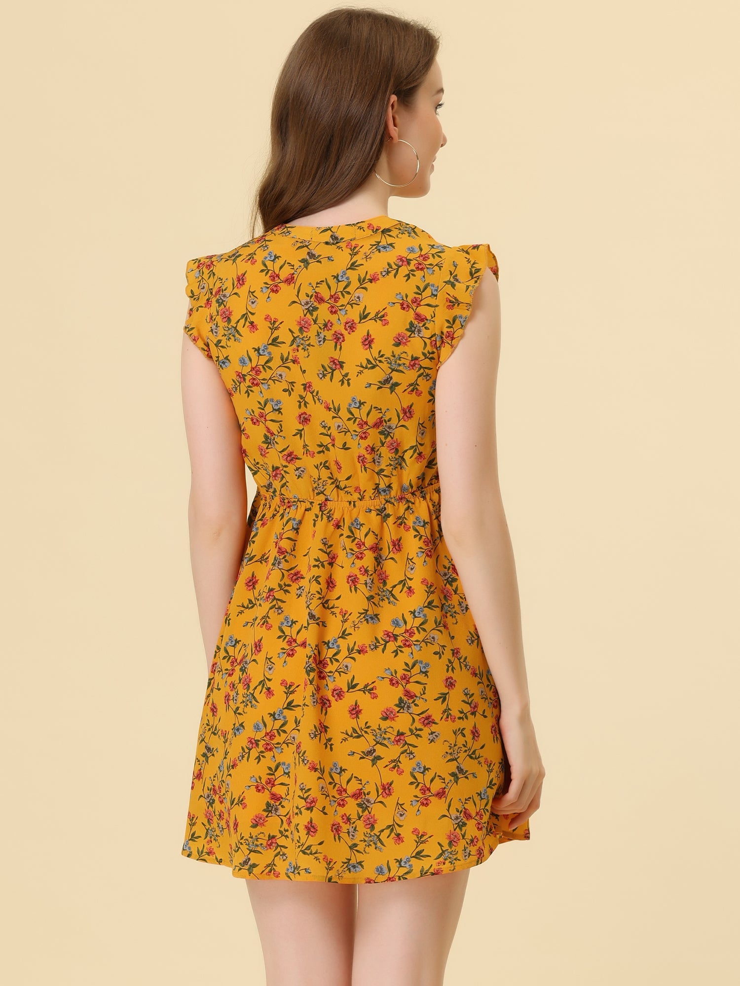 Flutter Sleeve Ruffle A-Line Flowy Chiffon Dress