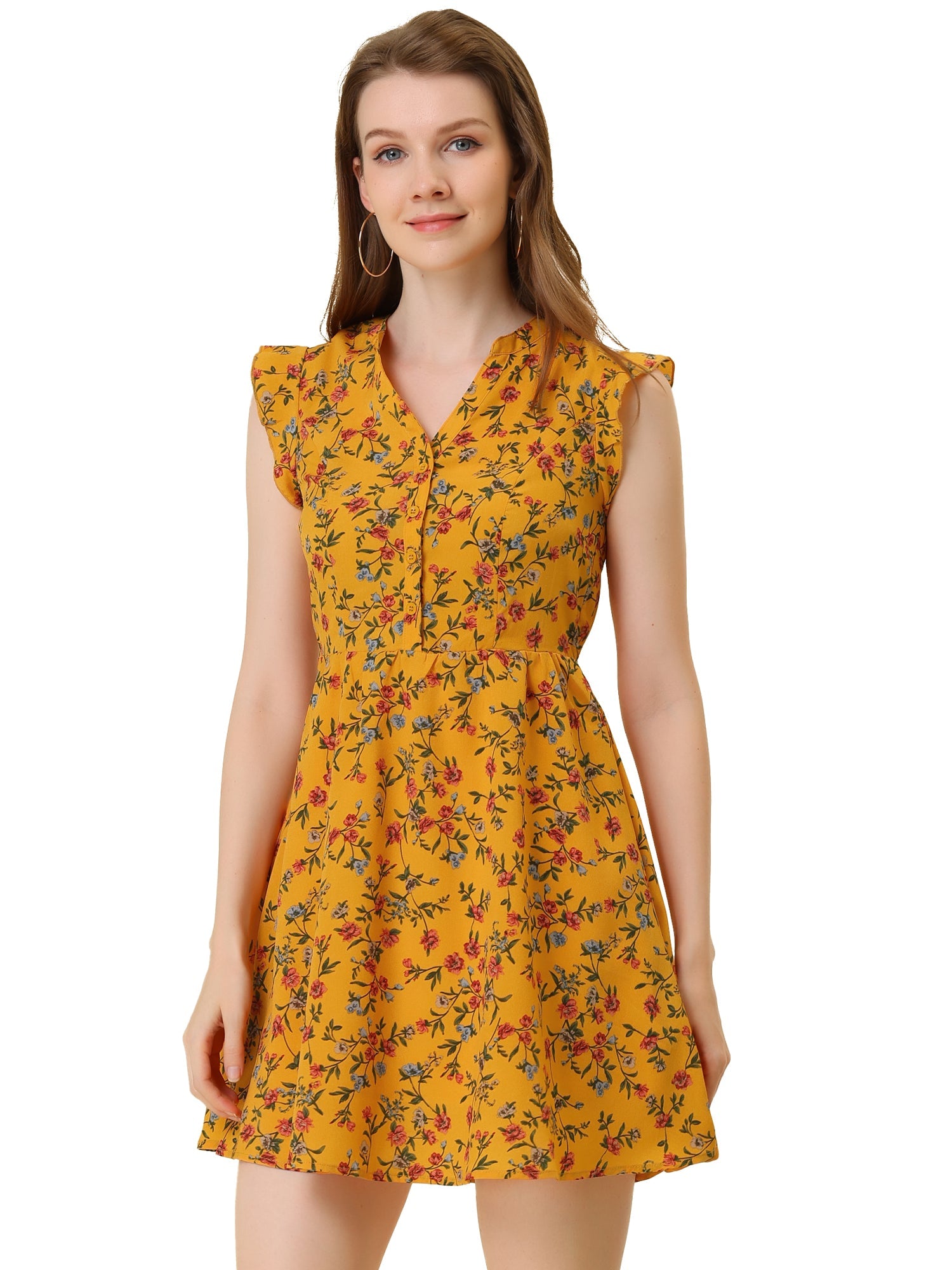 Flutter Sleeve Ruffle A-Line Flowy Chiffon Dress