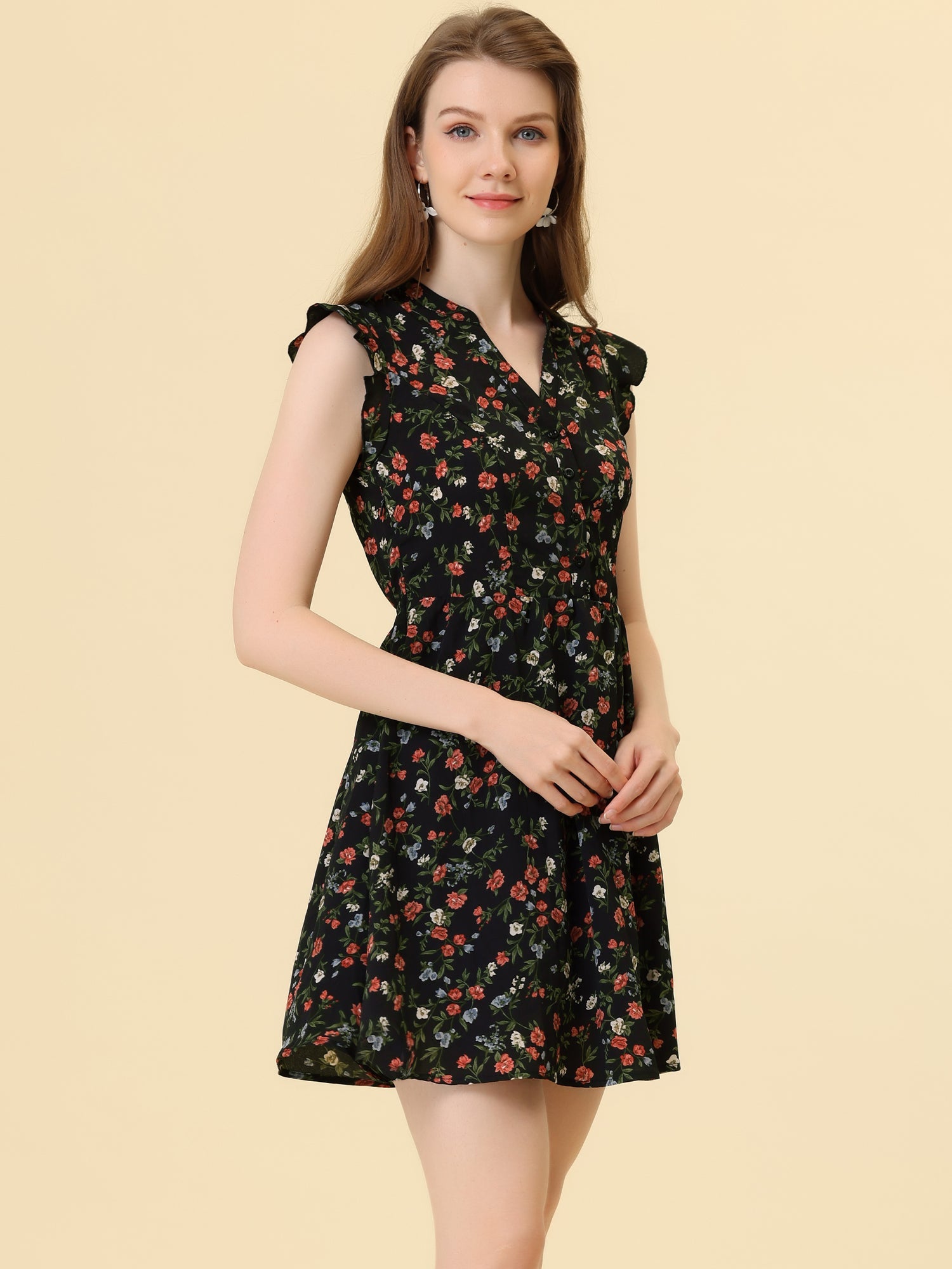 Flutter Sleeve Ruffle A-Line Flowy Chiffon Dress