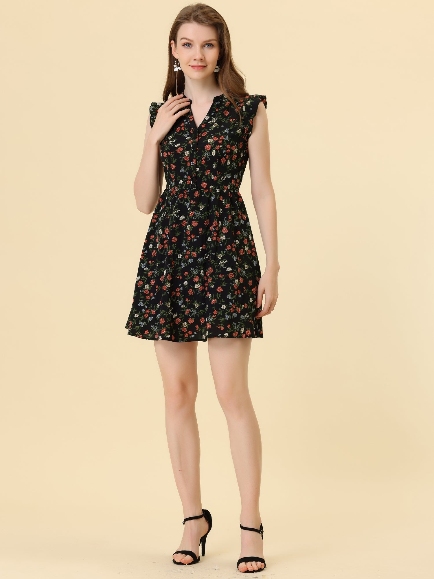 Flutter Sleeve Ruffle A-Line Flowy Chiffon Dress