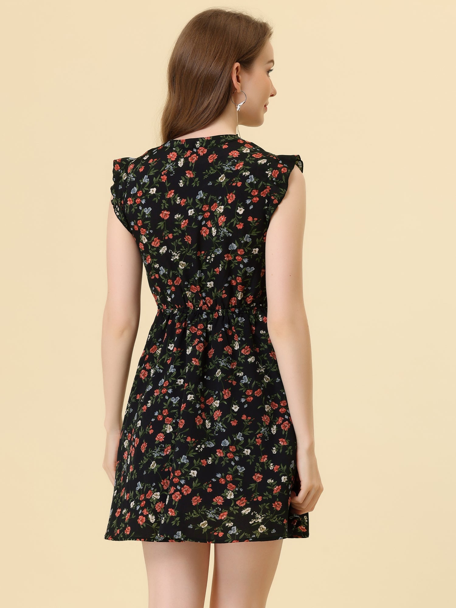 Flutter Sleeve Ruffle A-Line Flowy Chiffon Dress