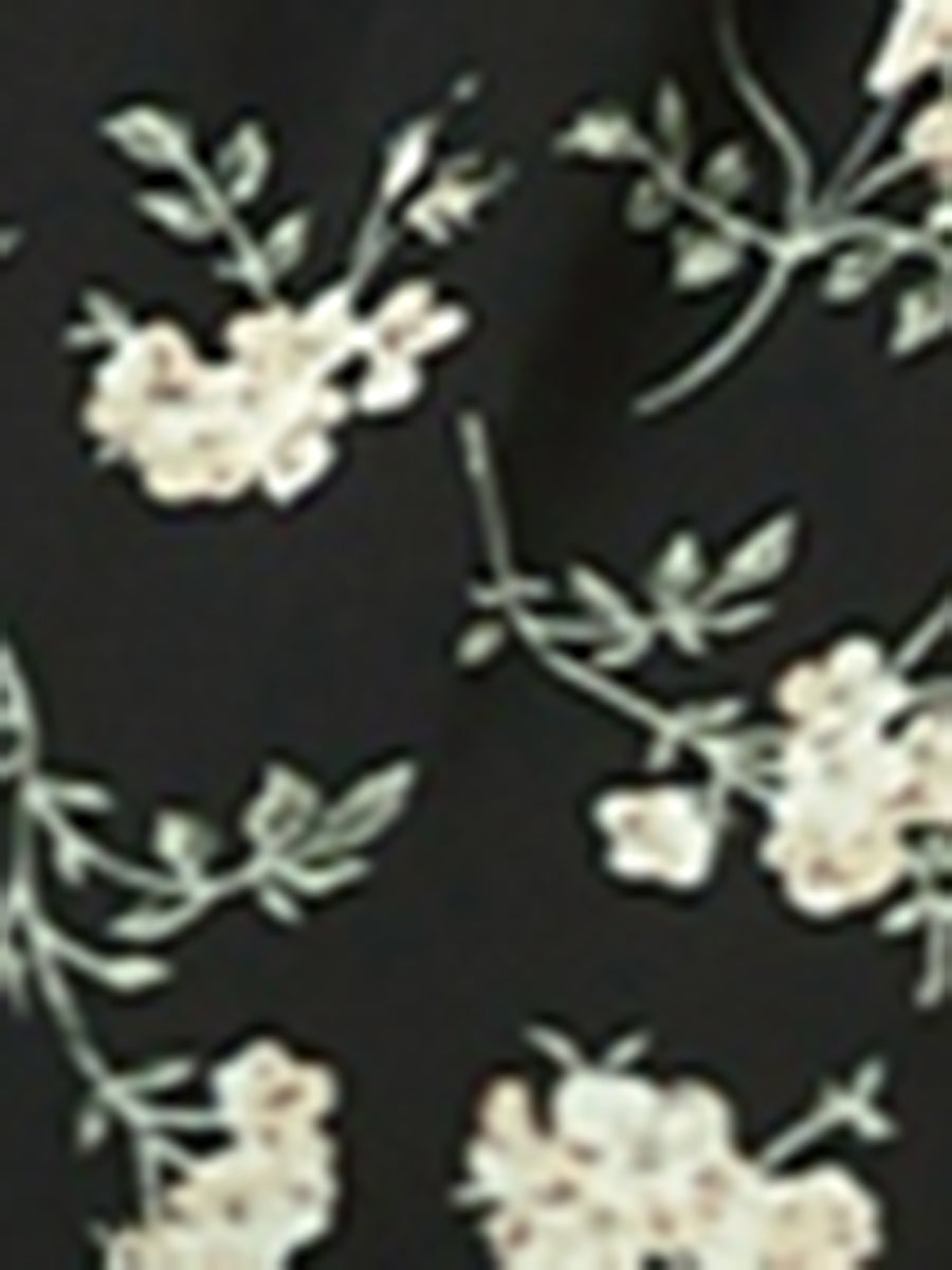 Floral Smocked Tie Neck Puff Sleeve Ruffle Chiffon Tiered Dress