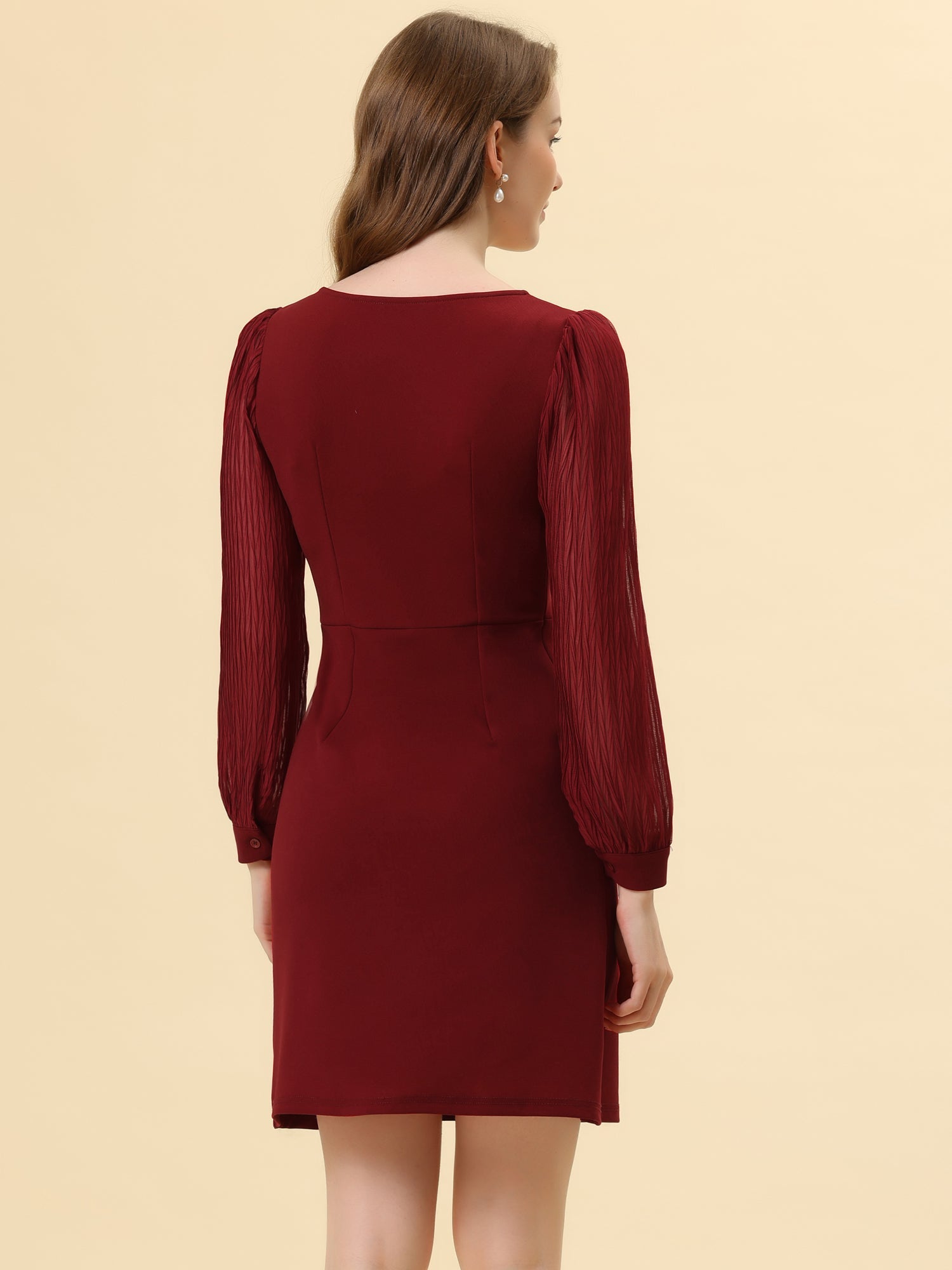 Elegant Mesh Sleeve Split Side A-Line Casual Square Neck Dress