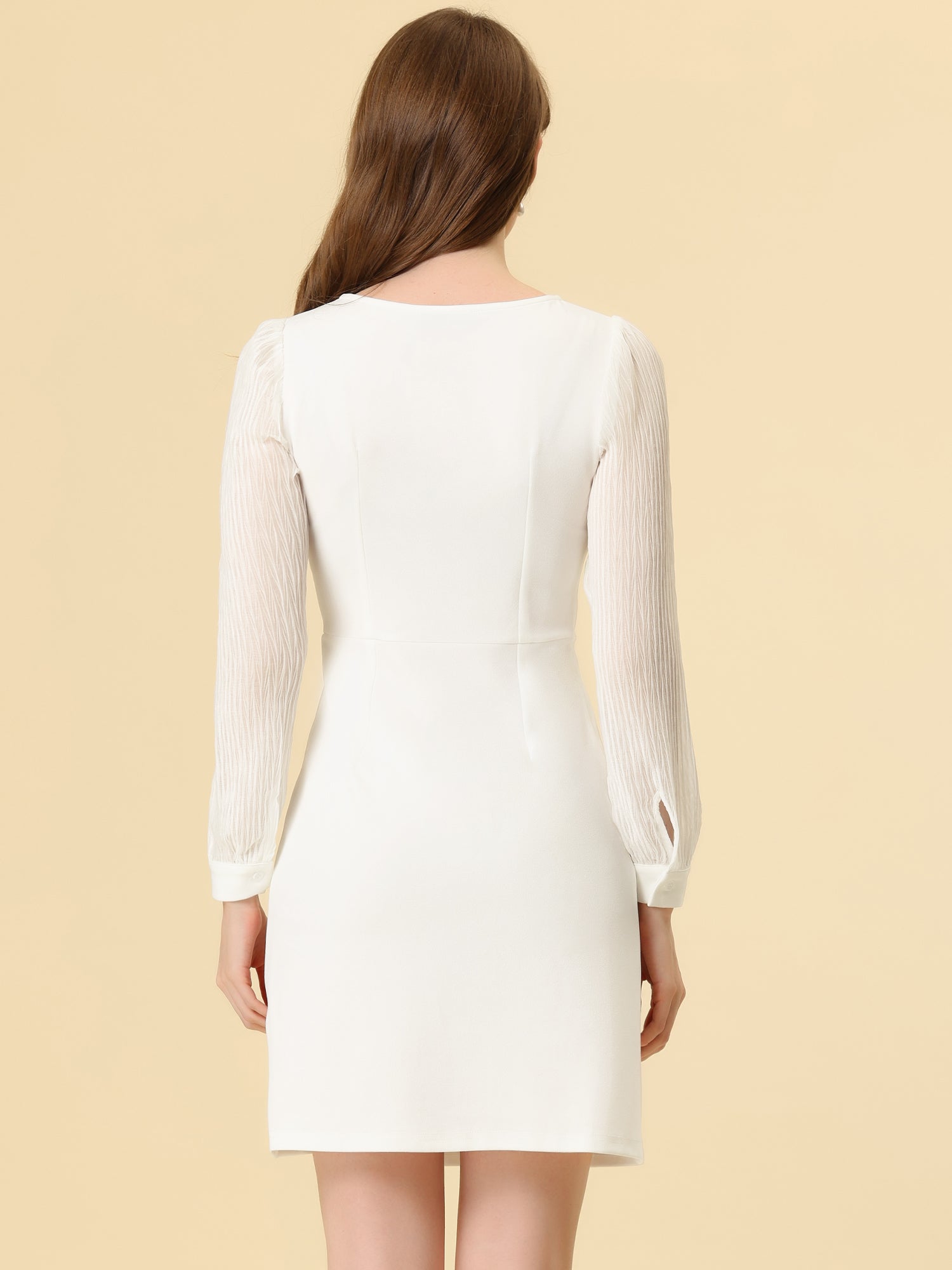 Elegant Mesh Sleeve Split Side A-Line Casual Square Neck Dress