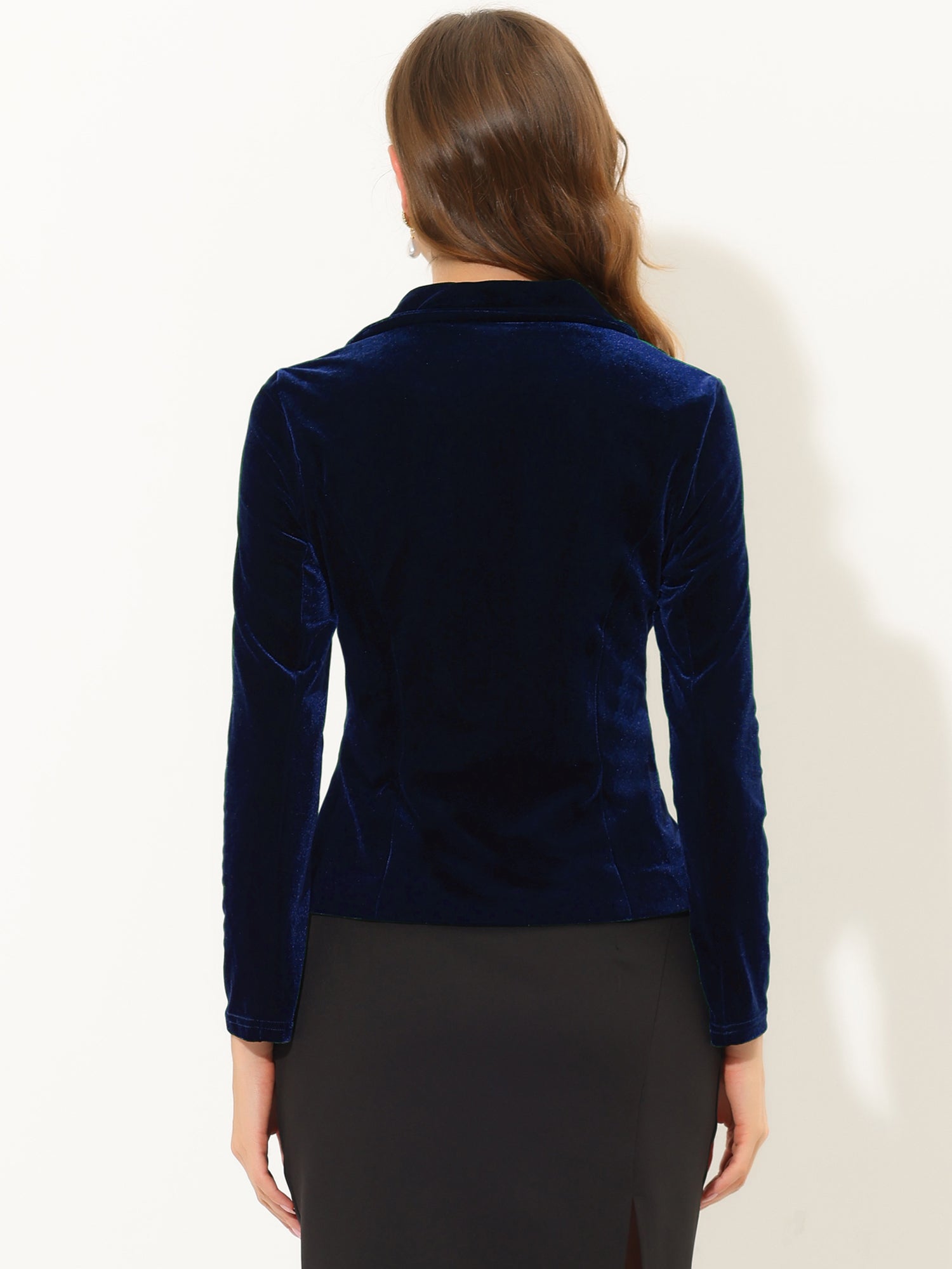 Notched Lapel Long Sleeve Office Business Button Velvet Blazer