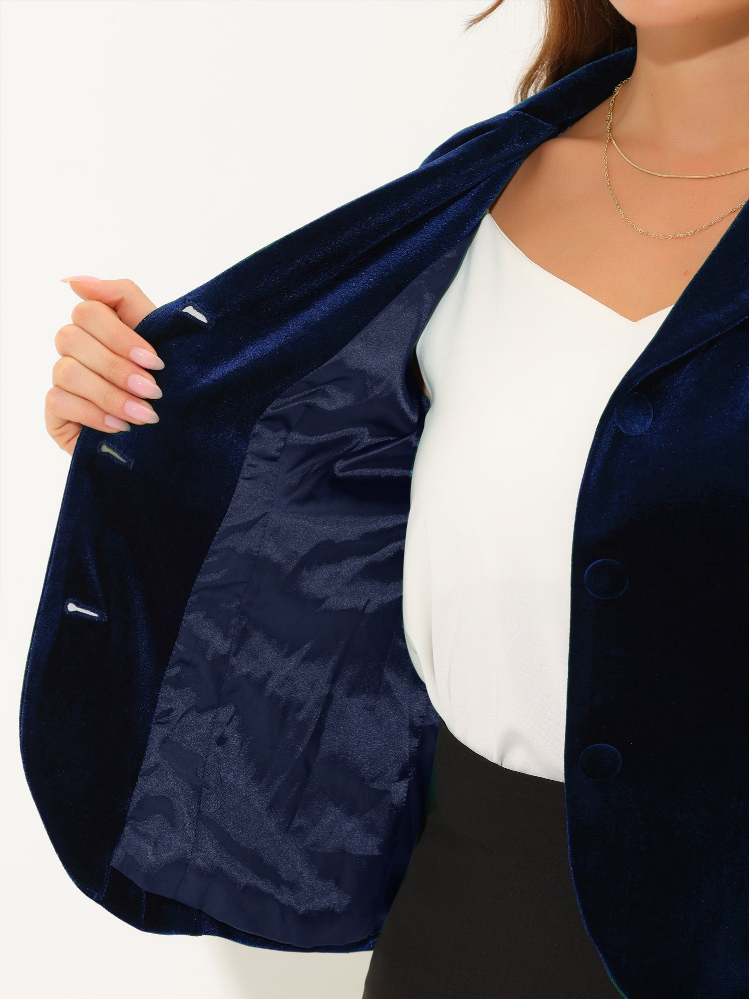 Notched Lapel Long Sleeve Office Business Button Velvet Blazer