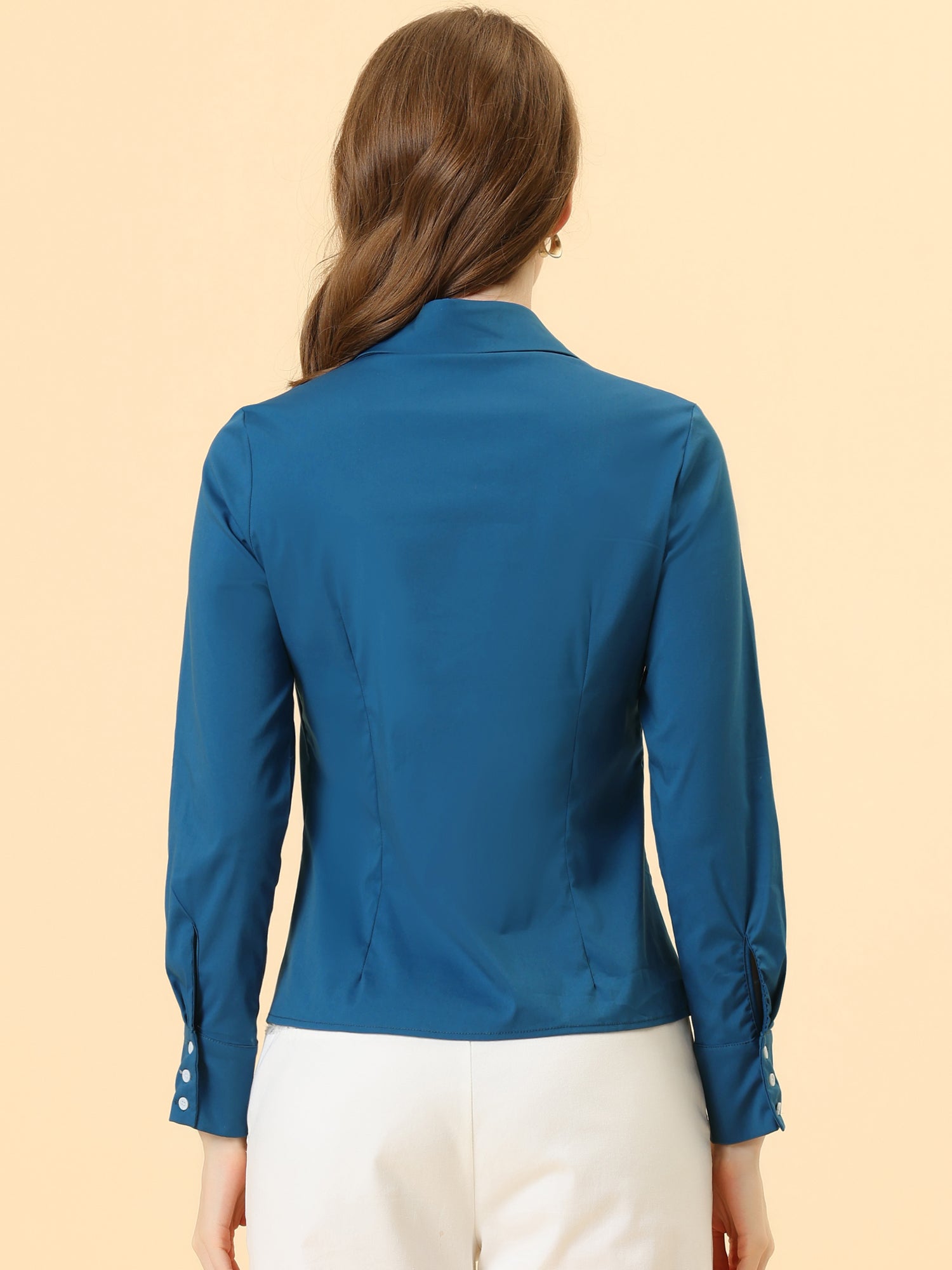 Work Office Button Down Shirt Point Collar Long Sleeve Top