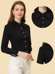 Work Office Button Down Shirt Point Collar Long Sleeve Top
