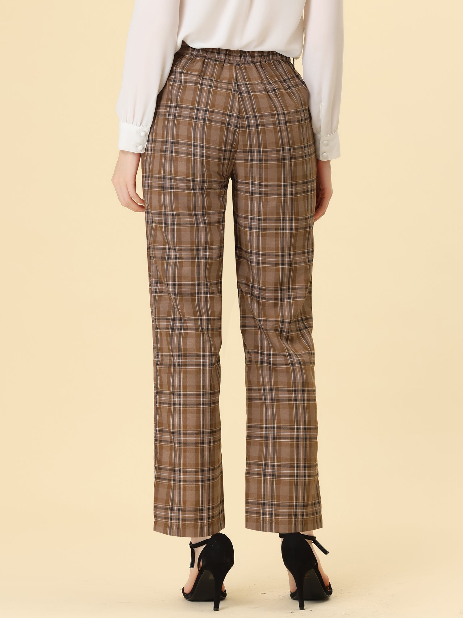Plaid Elastic Waist Casual Work Office Long Pants