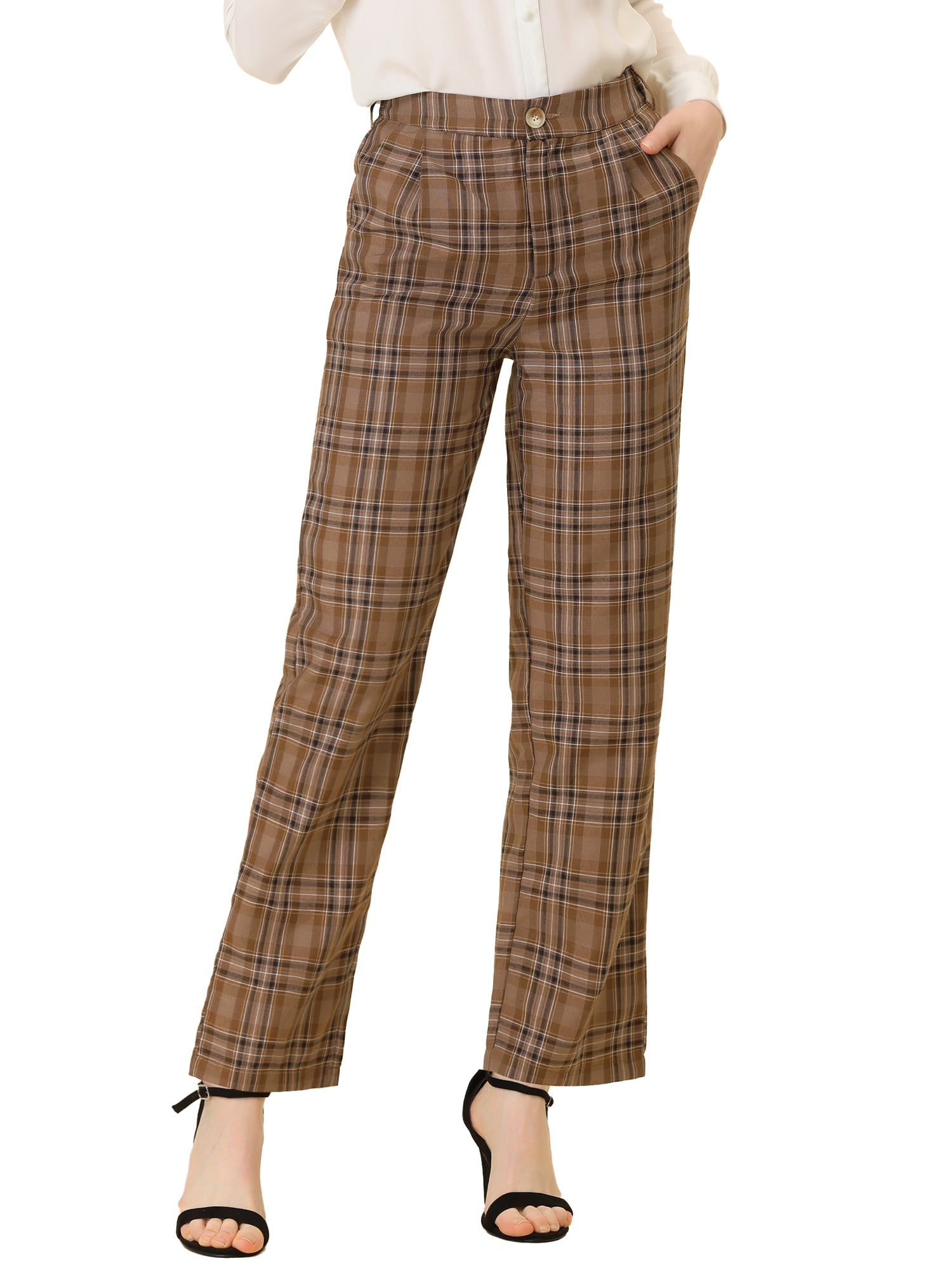 Plaid Elastic Waist Casual Work Office Long Pants