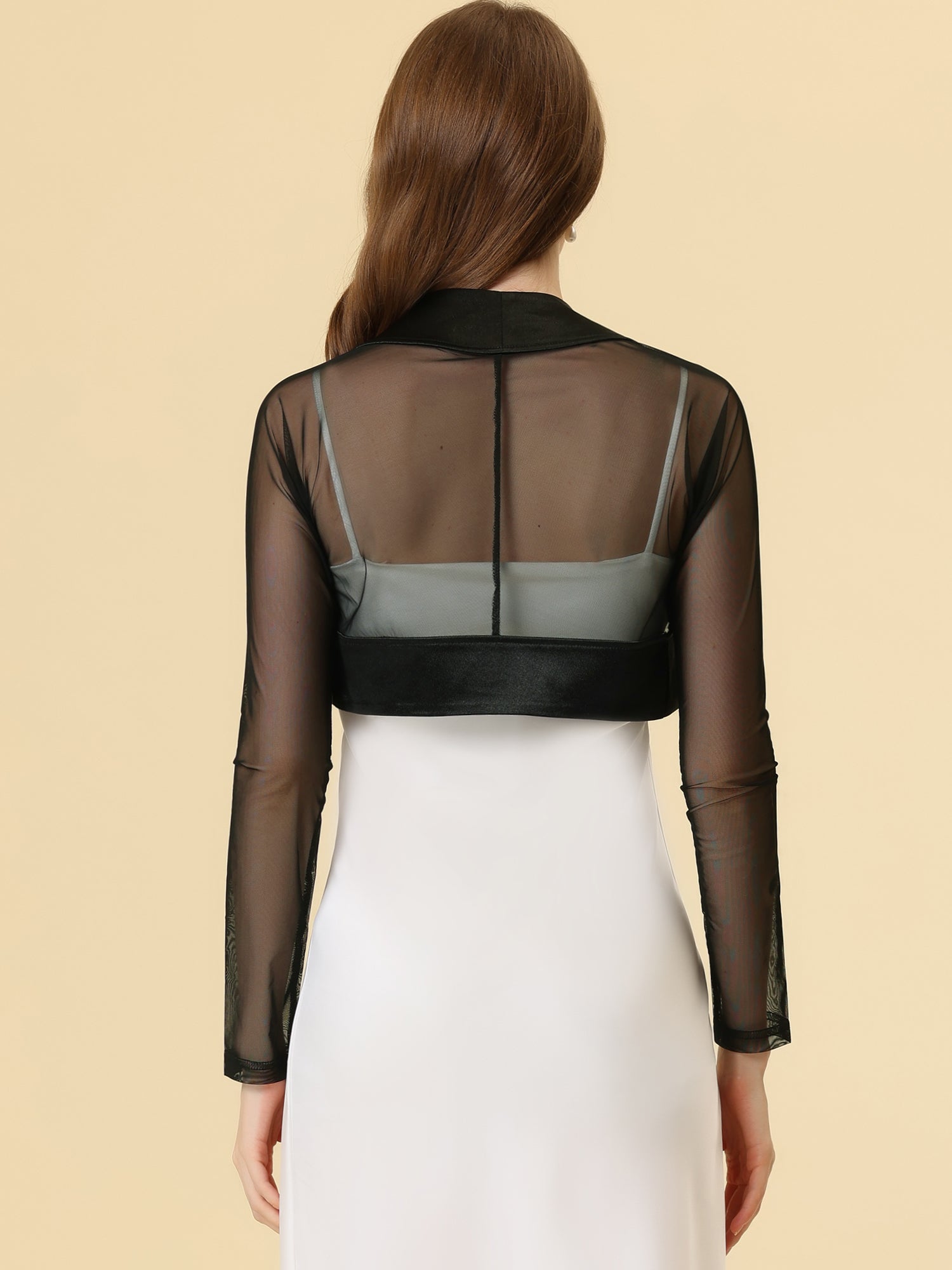 Satin Mesh Sheer Open Front Elegant Cropped Bolero Shrugs