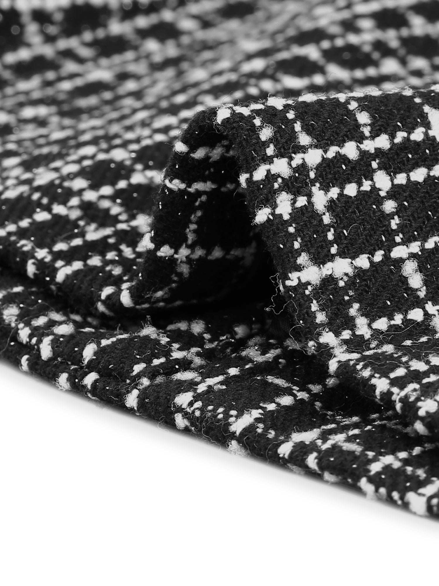 Tweed Plaid Long Sleeves Notched Lapel Open Front Blazer Jacket