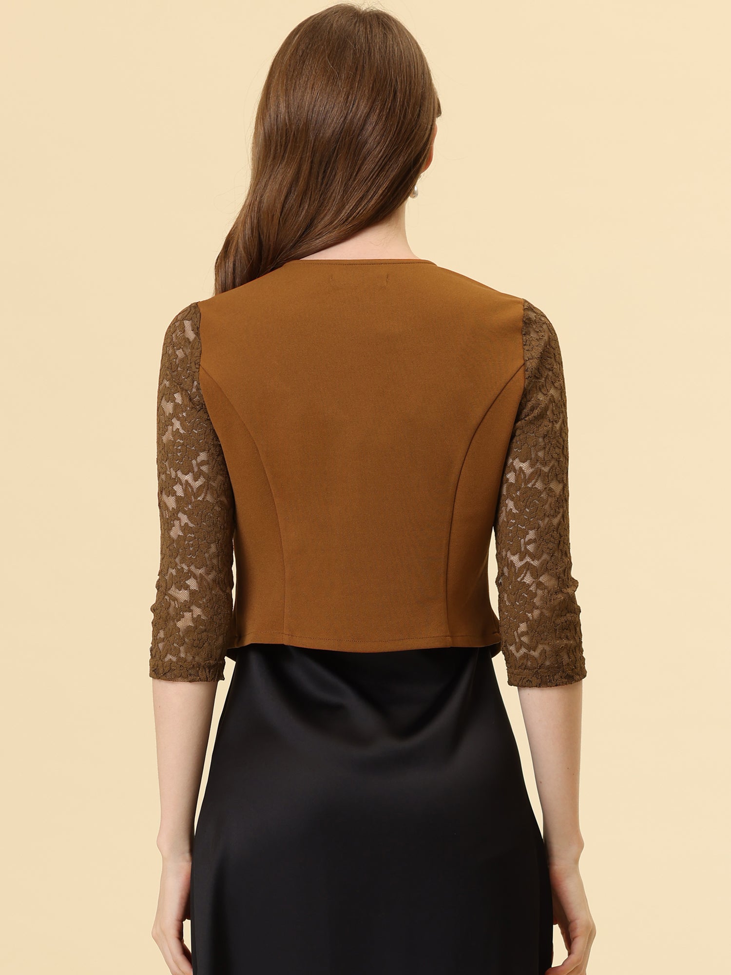 3/4 Sleeve Floral Lace Open Front Office Bolero Shrug