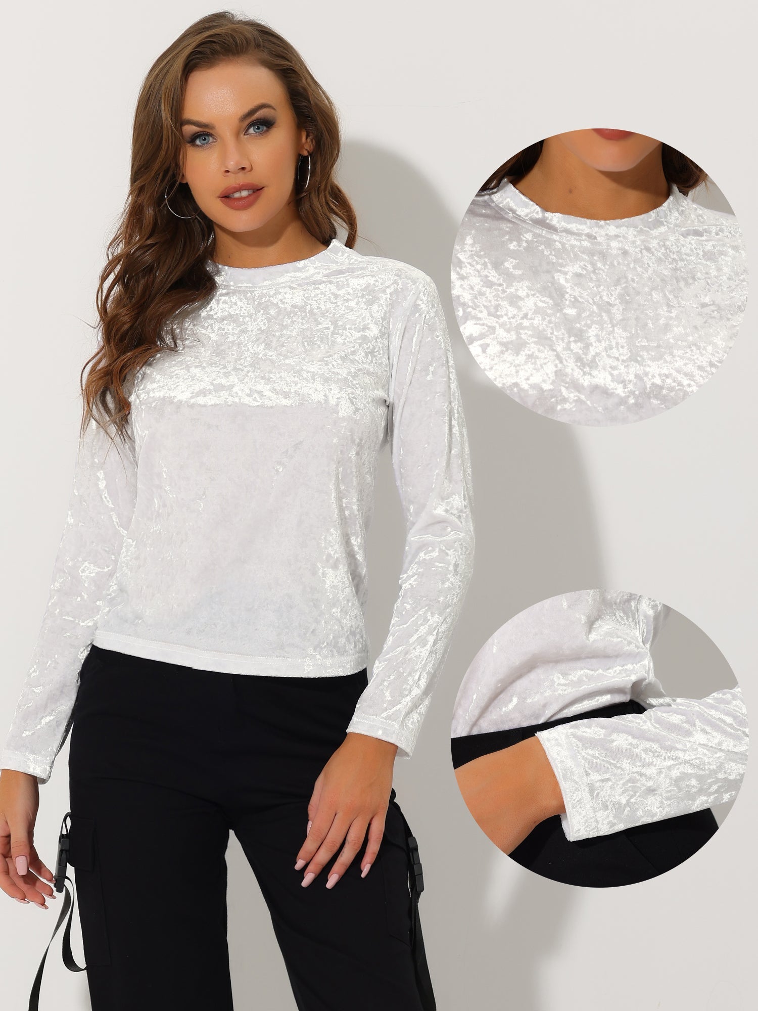 Casual Velvet Top Soft Vintage Crew Neck Long Sleeve T-Shirt