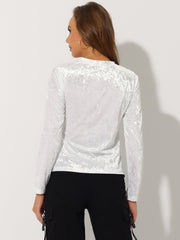 Casual Velvet Top Soft Vintage Crew Neck Long Sleeve T-Shirt