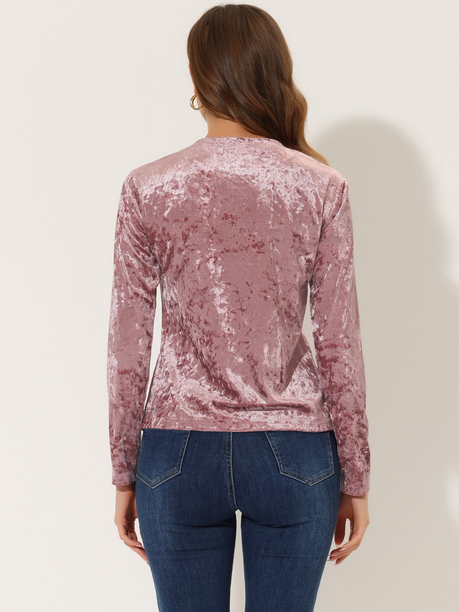 Casual Velvet Top Soft Vintage Crew Neck Long Sleeve T-Shirt