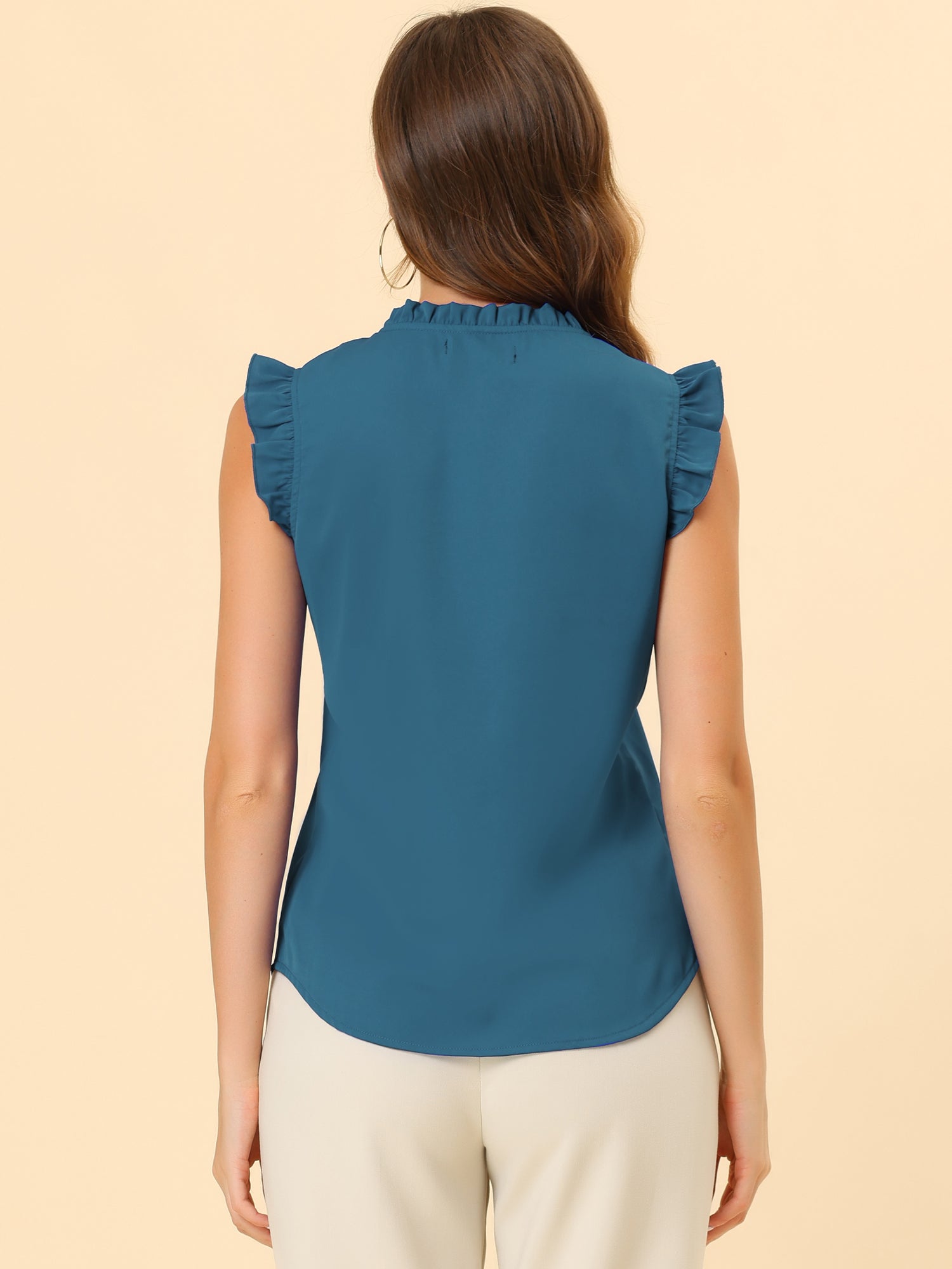 Ruffled Sleeveless Blouse 1950s Vintage Work Business Tops