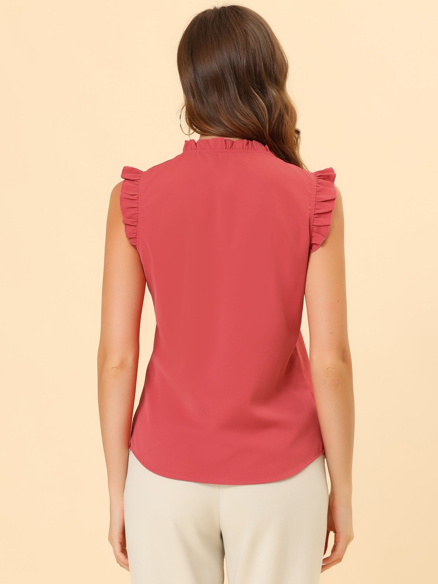 Ruffled Sleeveless Blouse 1950s Vintage Work Business Tops