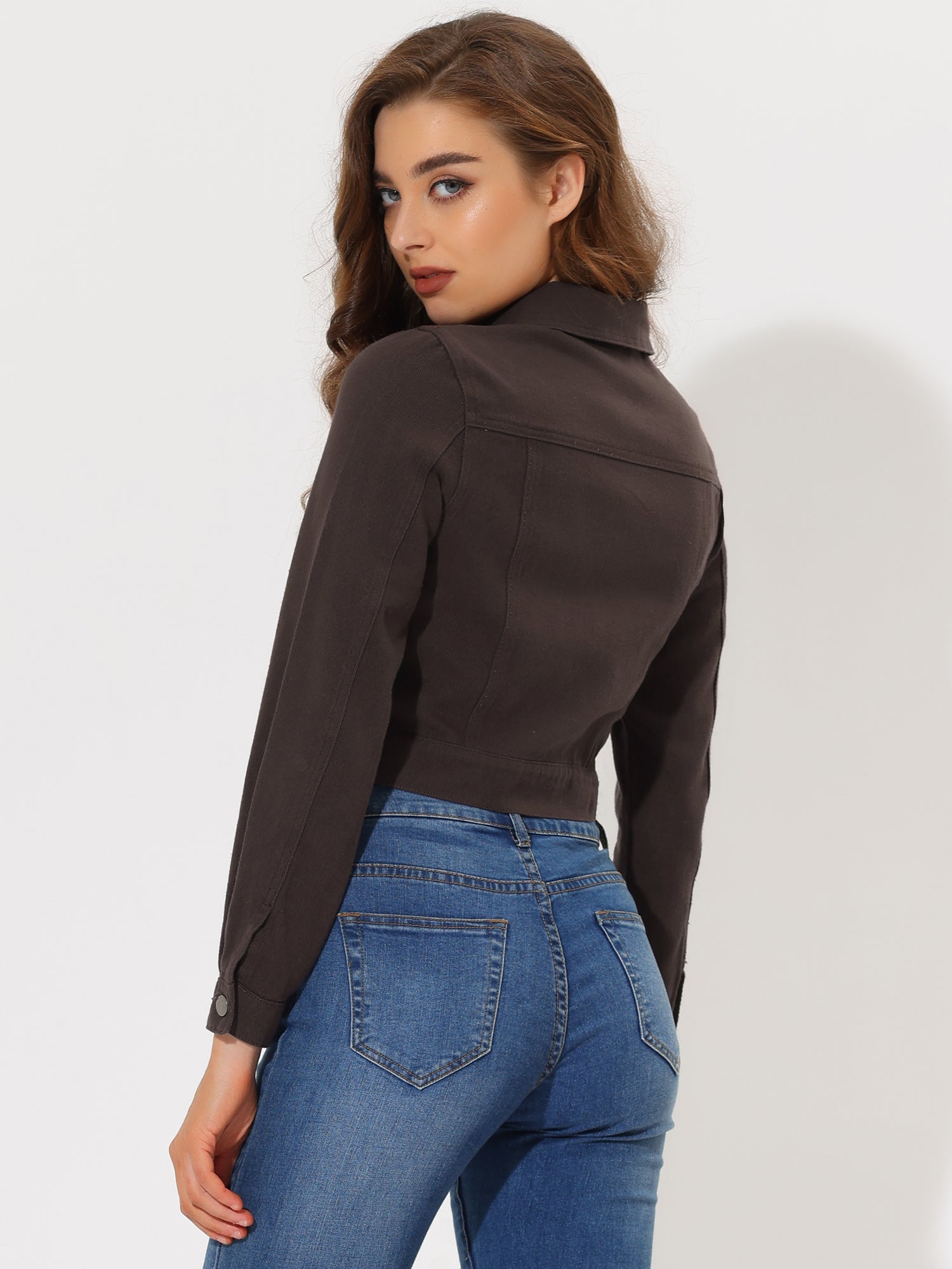 Button Down Long Sleeve Casual Cropped Denim Jacket