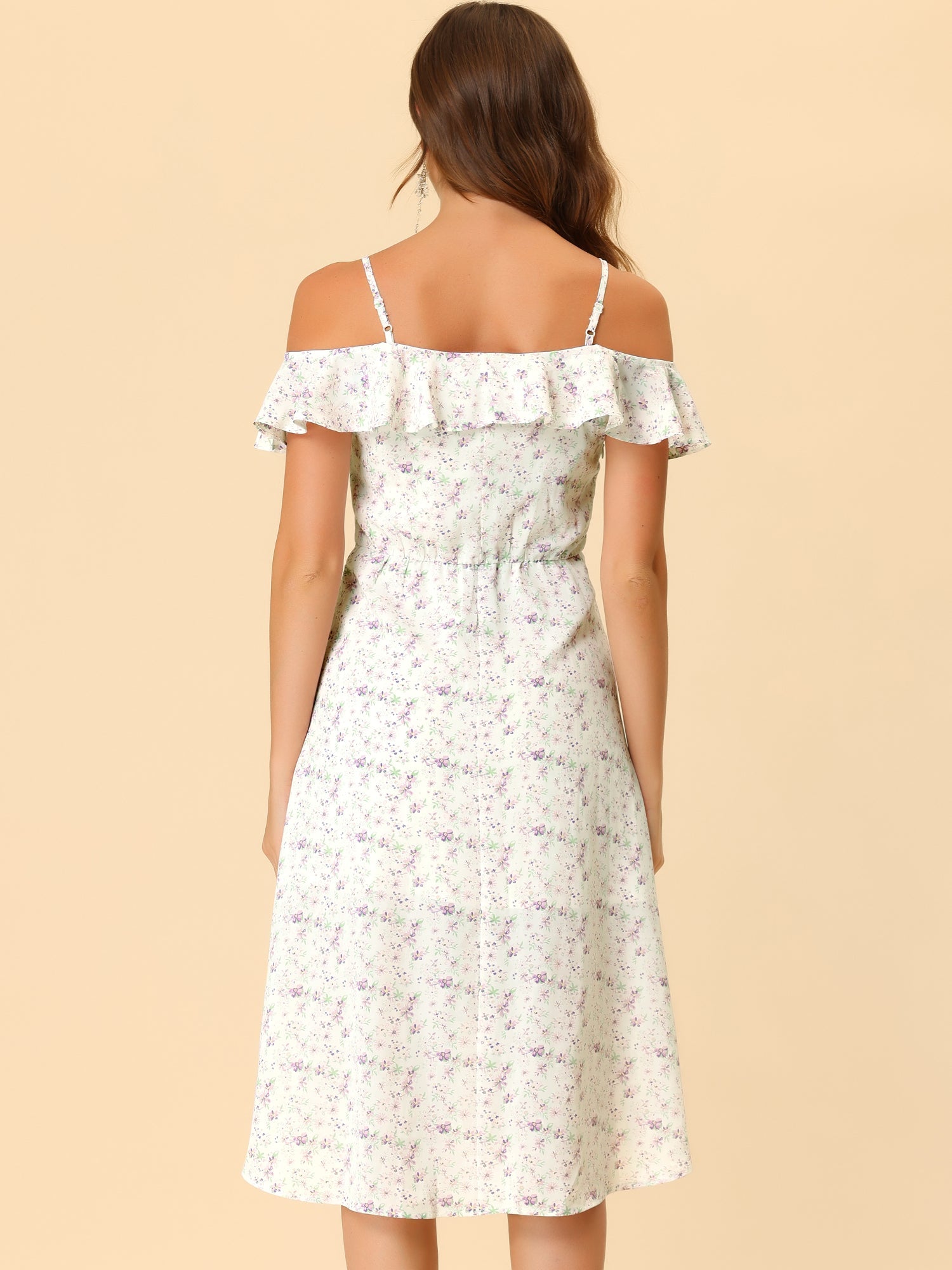 Spaghetti Strap Asymmetrical High Low Floral A-Line Midi Dress