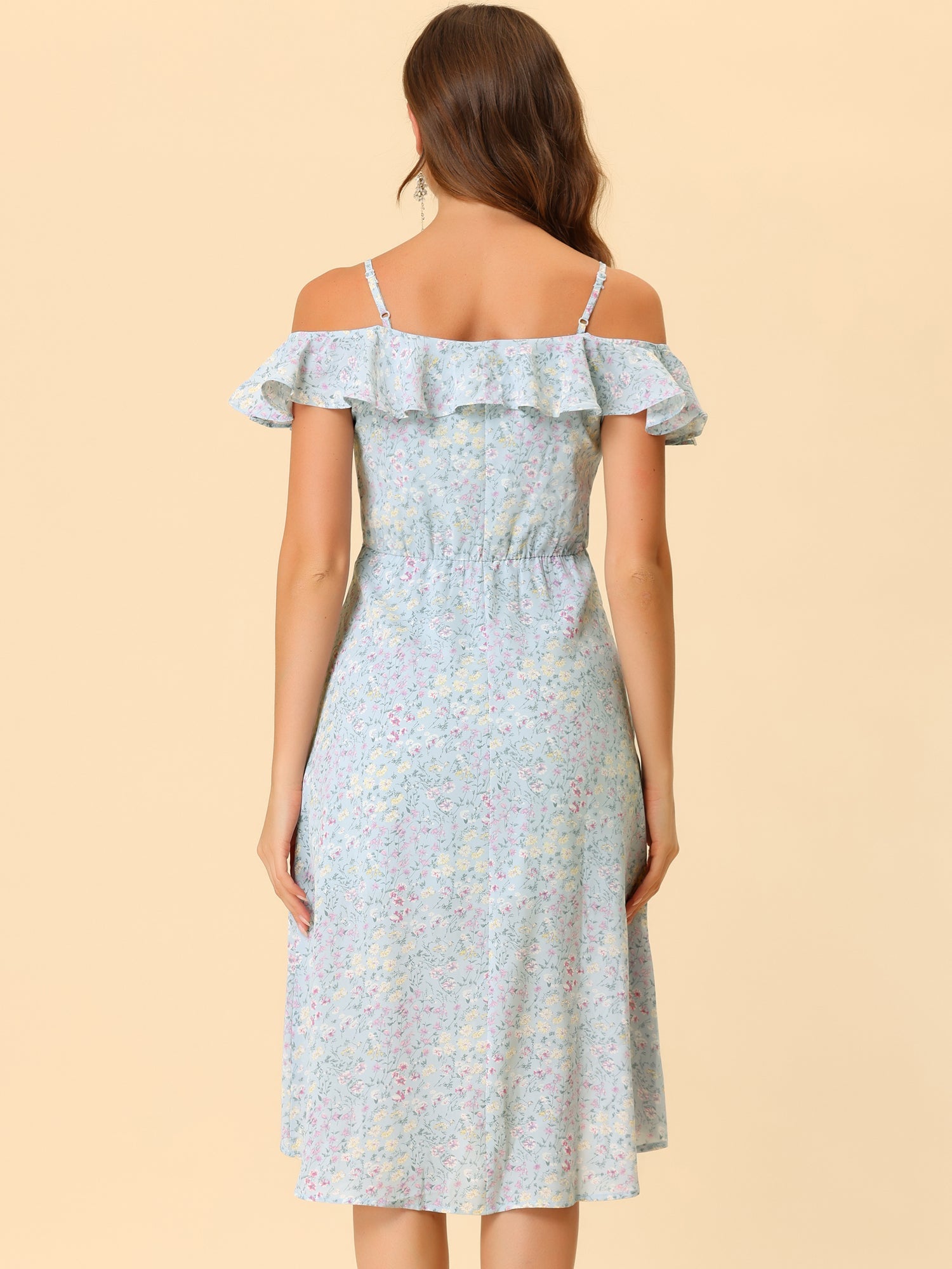 Spaghetti Strap Asymmetrical High Low Floral A-Line Midi Dress