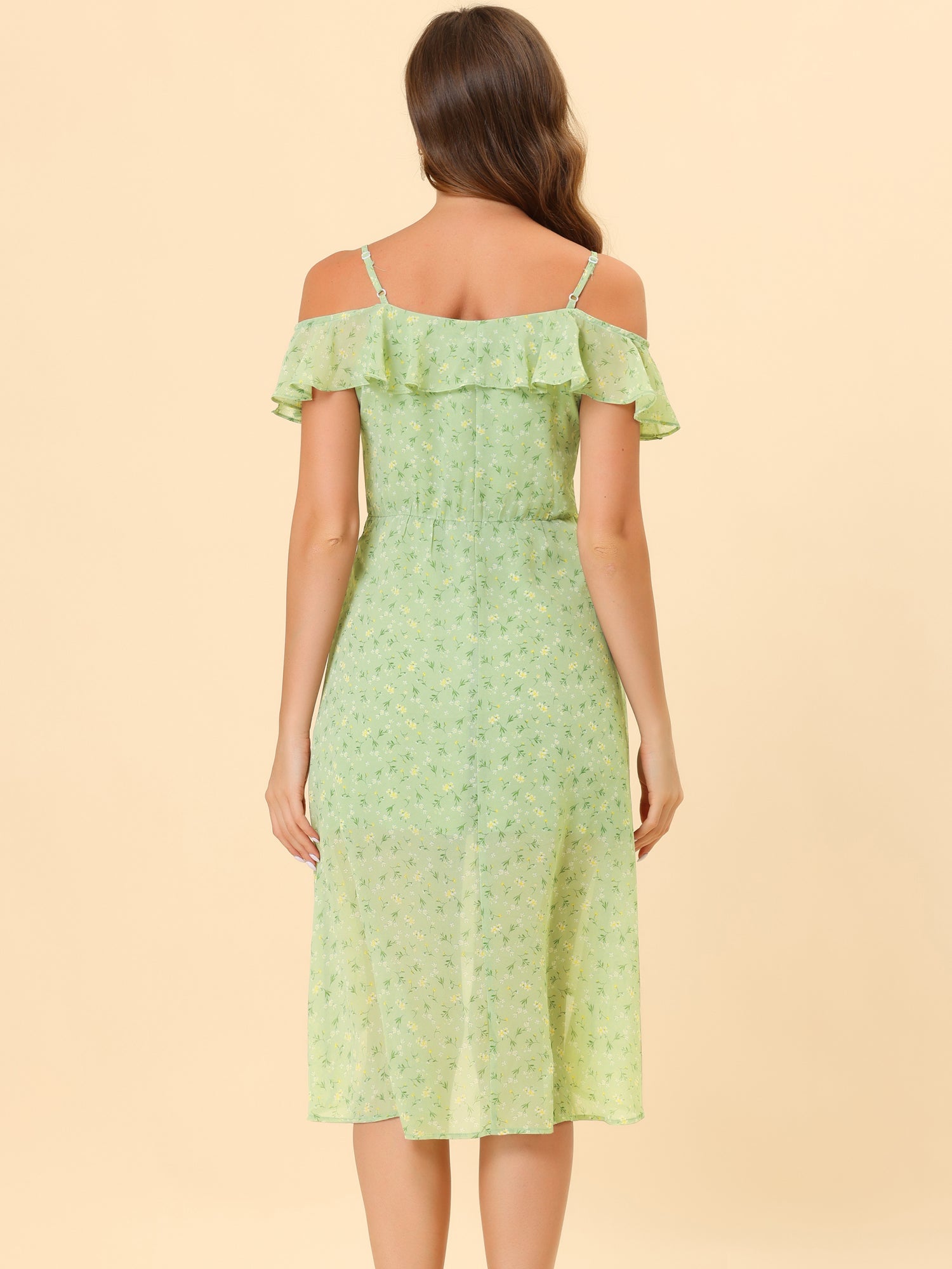 Spaghetti Strap Asymmetrical High Low Floral A-Line Midi Dress