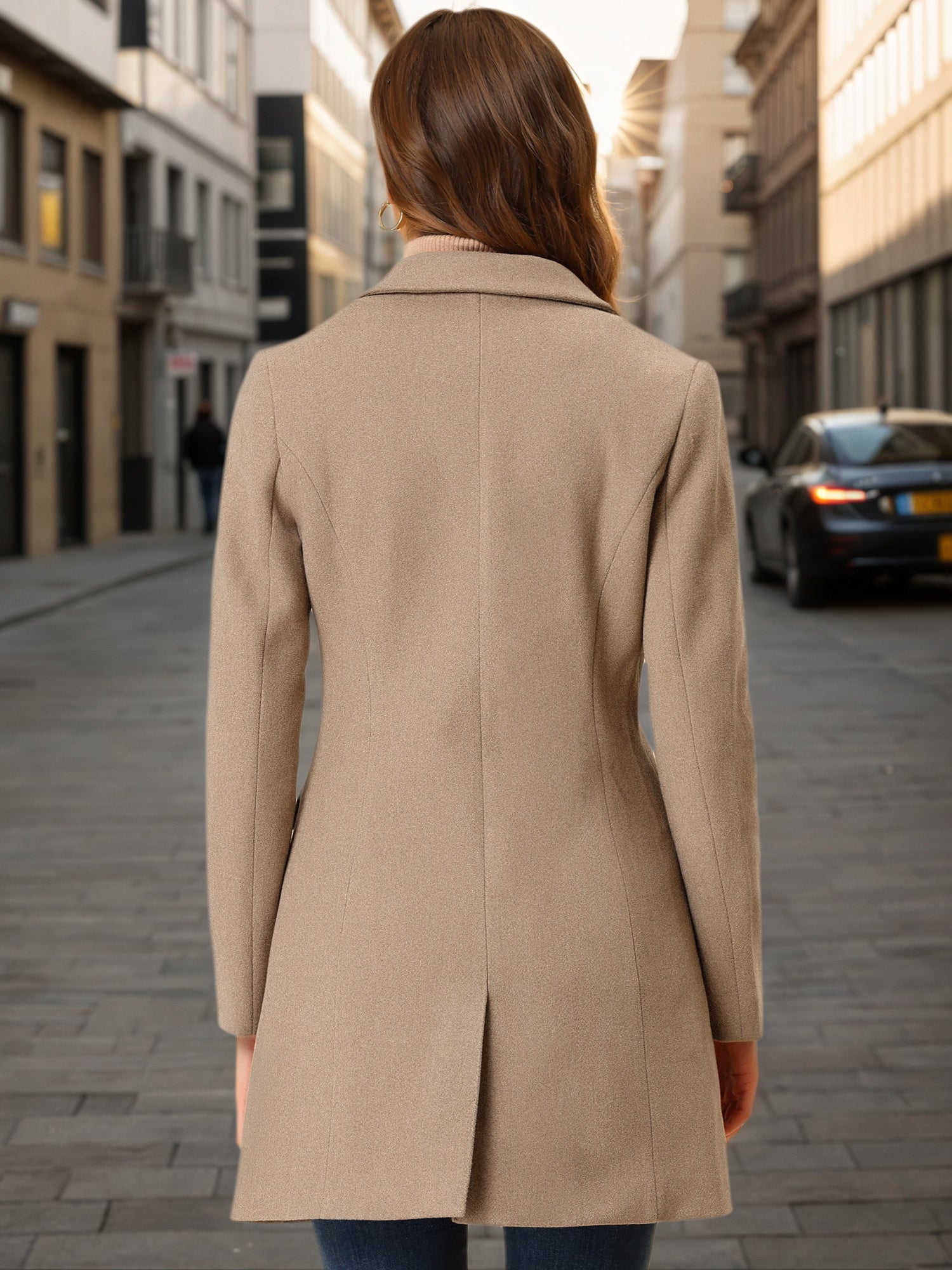 Notched Lapel Single Breasted Outwear Winter Pea Coat